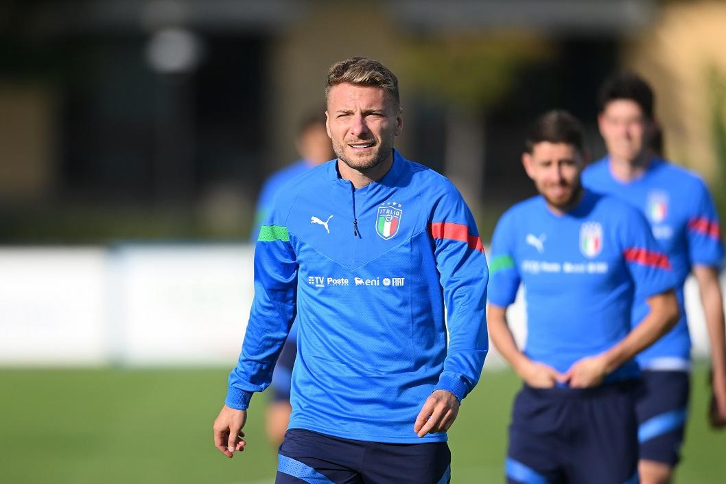 FLORENCE, ITALY - SEPTEMBER 19: Ciro Immobile of Italy in action during the training session at Centro Tecnico Federale di Coverciano on September 19, 2022 in Florence, Italy. (Photo by Claudio Villa/Getty Images)