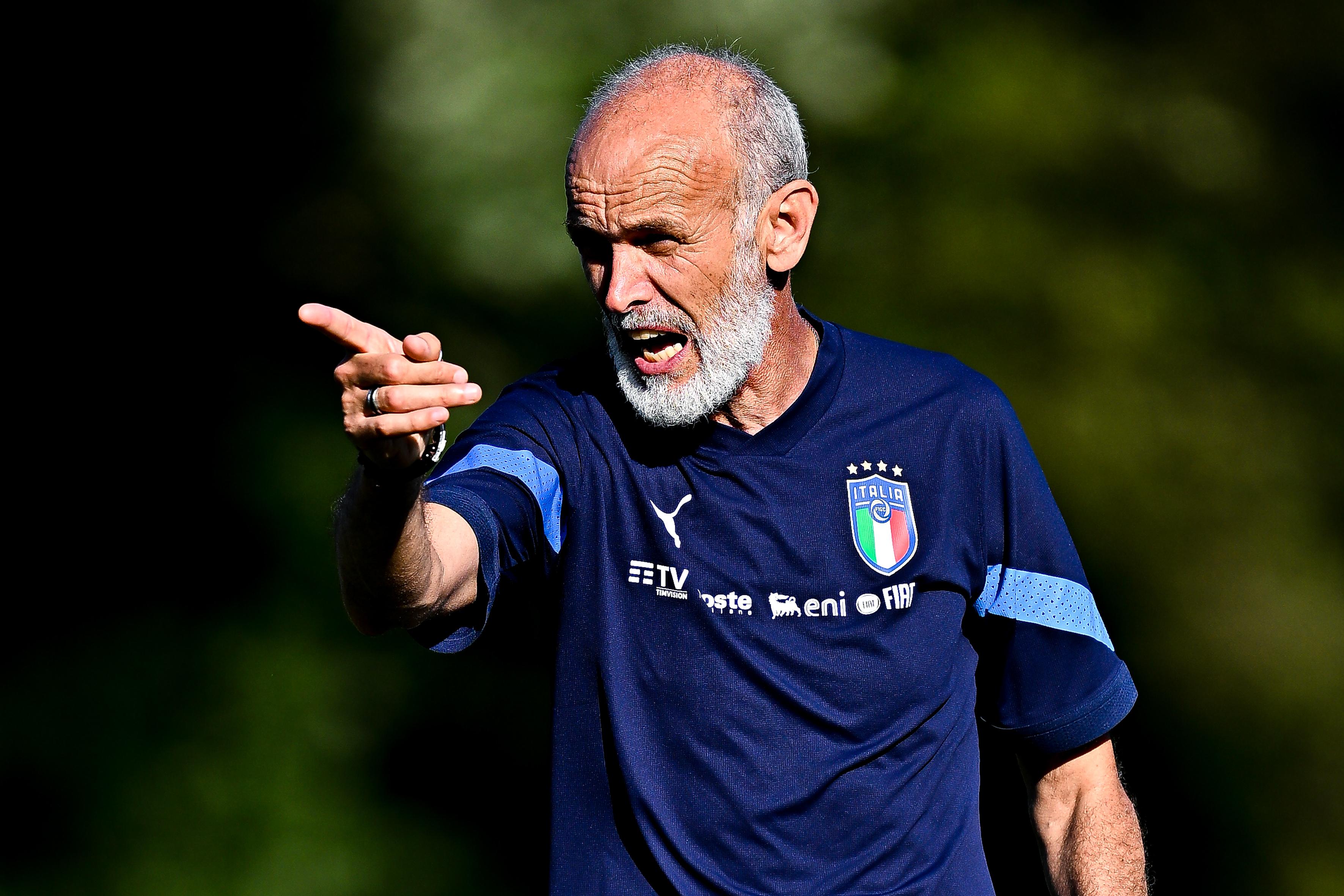 TIRRENIA, ITALY - MAY 31: Paolo Nicolato head coach of Italy reacts during an Italy U21 Training Session on May 31, 2022 in Tirrenia, Italy. (Photo by Simone Arveda/Getty Images)