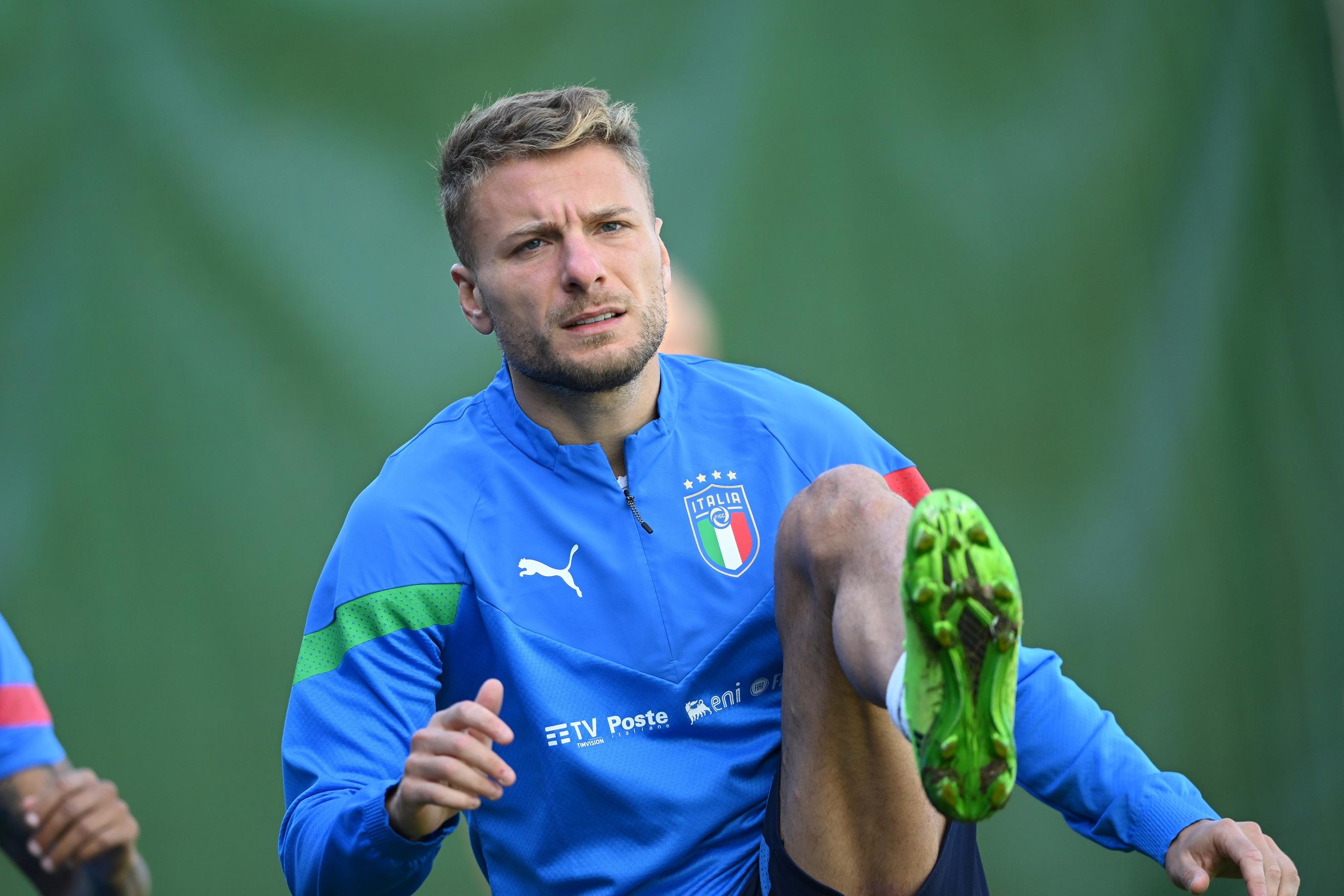 FLORENCE, ITALY - SEPTEMBER 22: Ciro Immobile of Italy in action during a Italy training session at Centro Tecnico Federale di Coverciano on September 22, 2022 in Florence, Italy. (Photo by Claudio Villa/Getty Images)