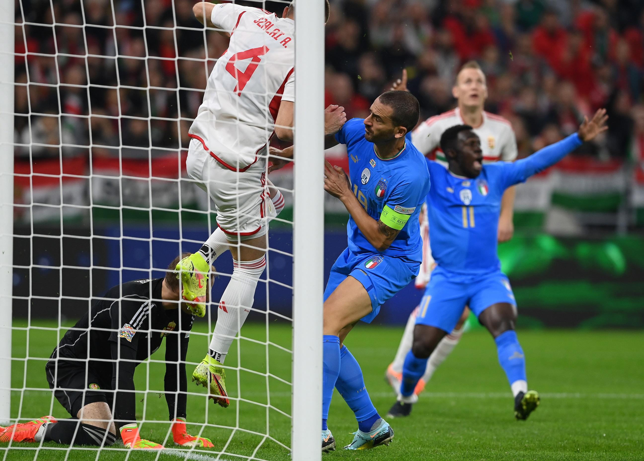 BUDAPEST, HUNGARY - SEPTEMBER 26: Leonardo Bonucci of Italy in action during the UEFA Nations League League A Group 3 match between Hungary and Italy at Puskas Arena on September 26, 2022 in Budapest, Hungary. (Photo by Claudio Villa/Getty Images)