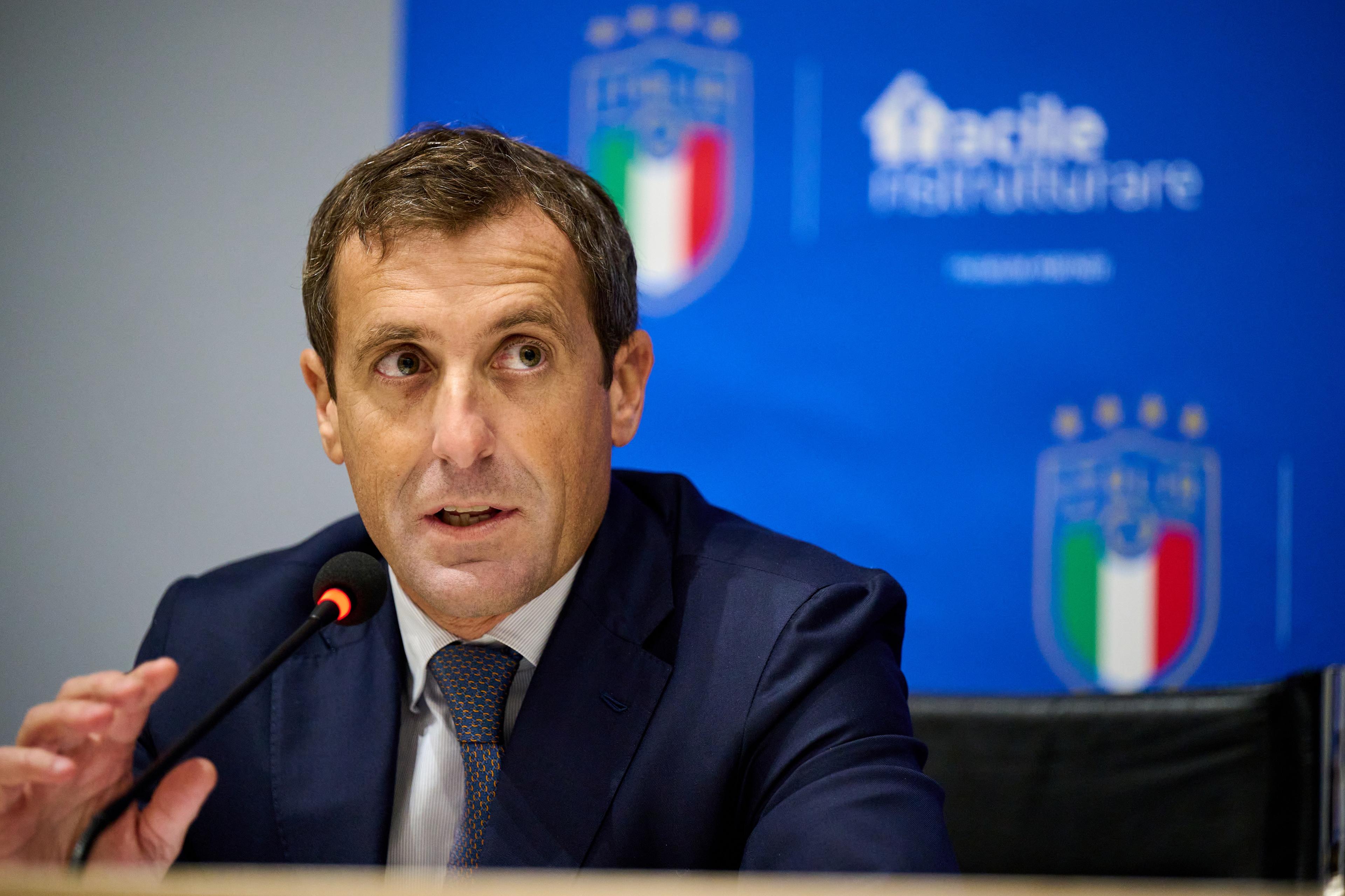 FLORENCE, ITALY - NOVEMBER 14: FIGC to present the new sponsor Facile Ristrutturare at Centro Tecnico Federale di Coverciano on November 14, 2022 in Florence, Italy. (Photo by Mattia Ozbot/Getty Images)