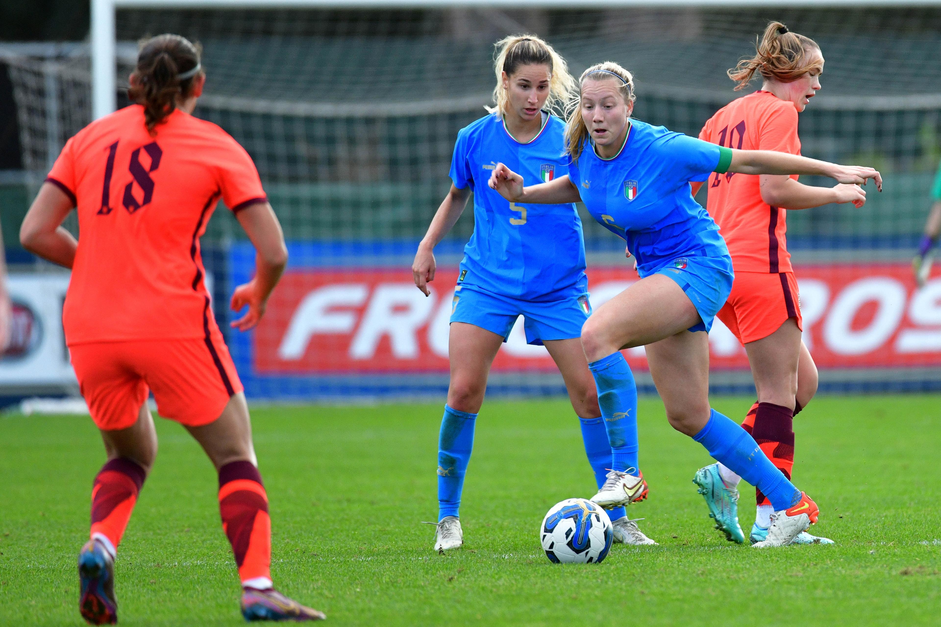ROME, ITALY - NOVEMBER 14: Irene Santi of Italy in action during the WU23 International Friendly match between Italy Women and England Women at tre fontane stadium on November 14, 2022 in Rome, Ital. (Photo by Marco Rosi/Getty Images)
