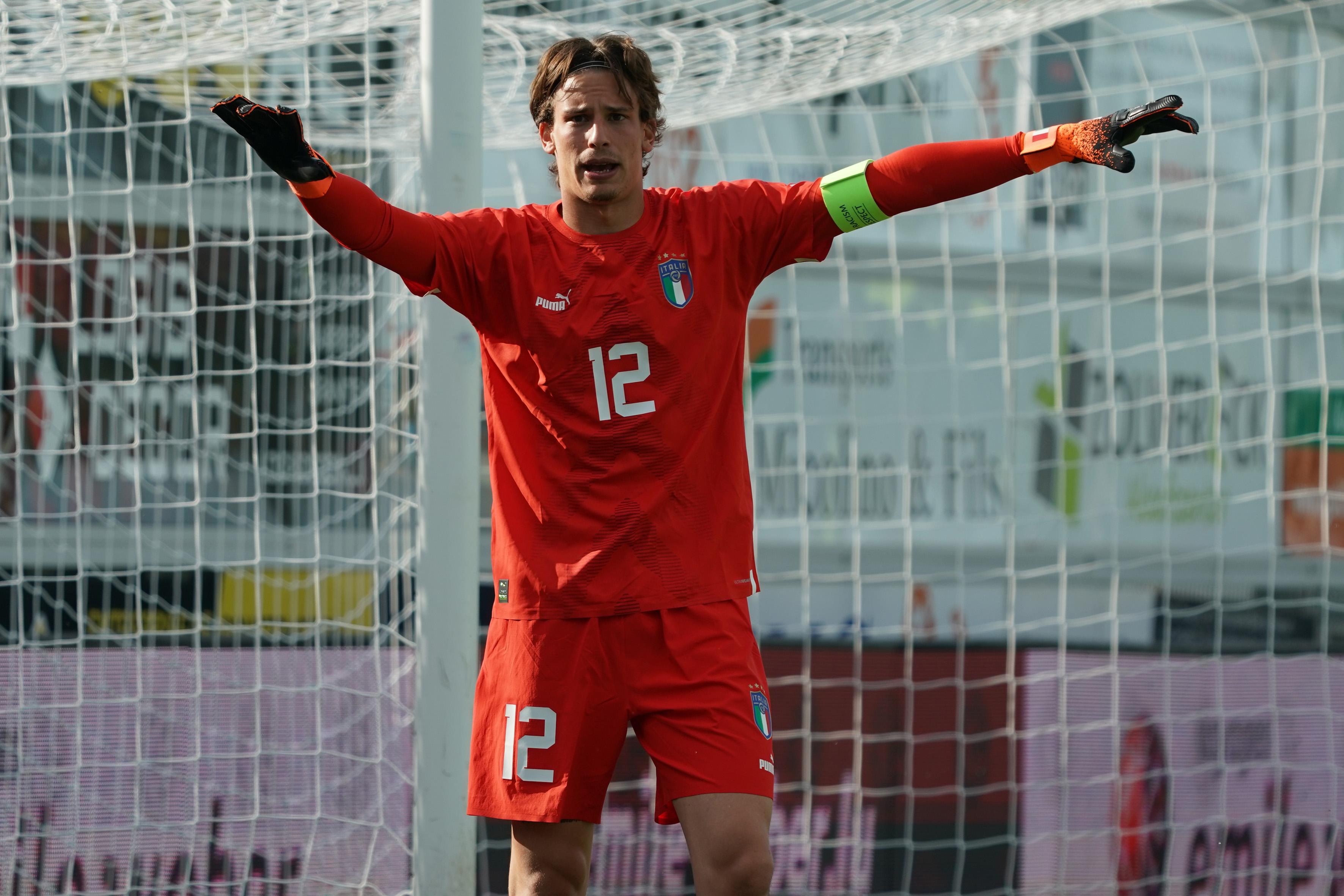 DIFFERDANGE, LUXEMBOURG - JUNE 06: Marco Carnesecchi of Italy U21during the UEFA European Under-21 Championship Qualifier Group F match between Luxembourg U21 and Italy U21 at Stade Municipal de la Ville de Differdange on June 6, 2022 in Differdange, Luxembourg. (Photo by Andreas Schlichter/Getty Images)