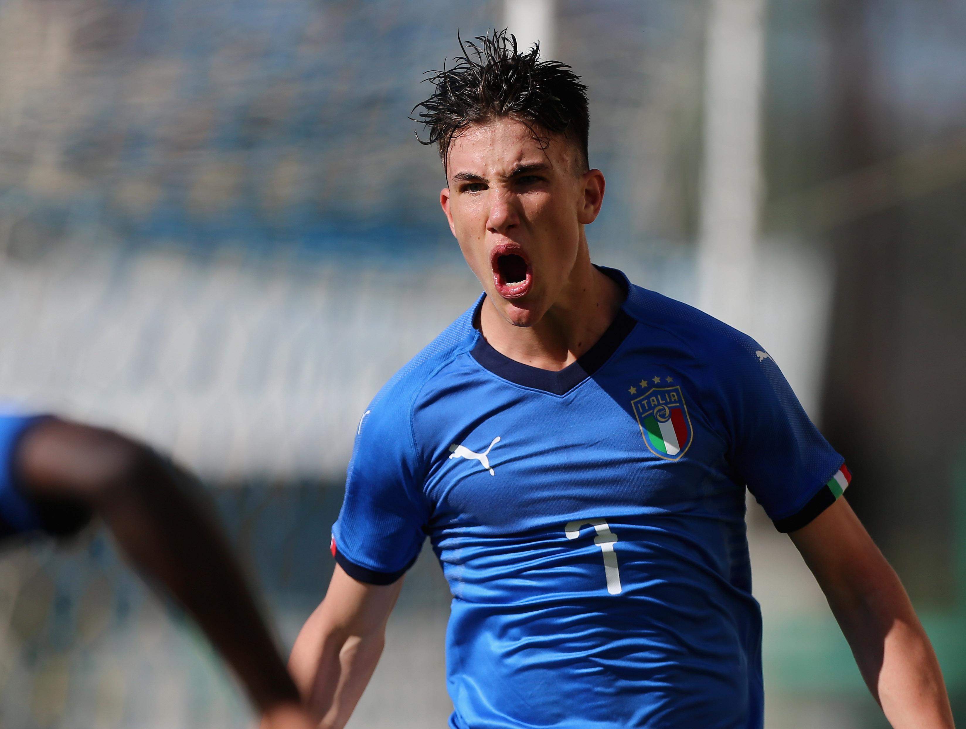 ALBANO LAZIALE, ITALY - MARCH 23: Cesare Casadei #7 of Italy U16 celebrates after scoring the opening goal during the international friendly match between Italy U16 and Germany U16 on March 23, 2019 in Albano Laziale, Italy. (Photo by Paolo Bruno/Getty Images) *** Local Caption *** Cesare Casadei