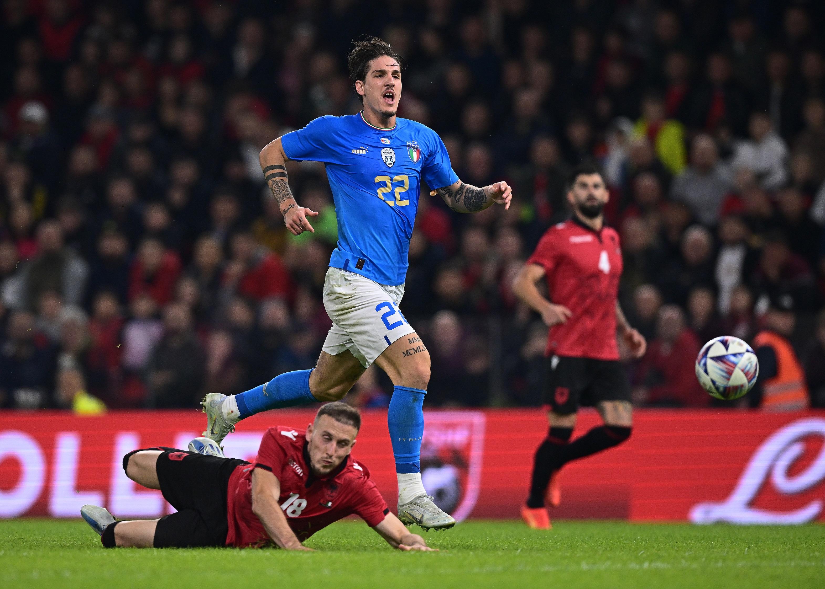 TIRANA, ALBANIA - NOVEMBER 16: Nicolo Zaniolo of Italy in action during the International friendly match between Albania and Italy at on November 16, 2022 in Tirana, Albania. (Photo by Mattia Ozbot/Getty Images)