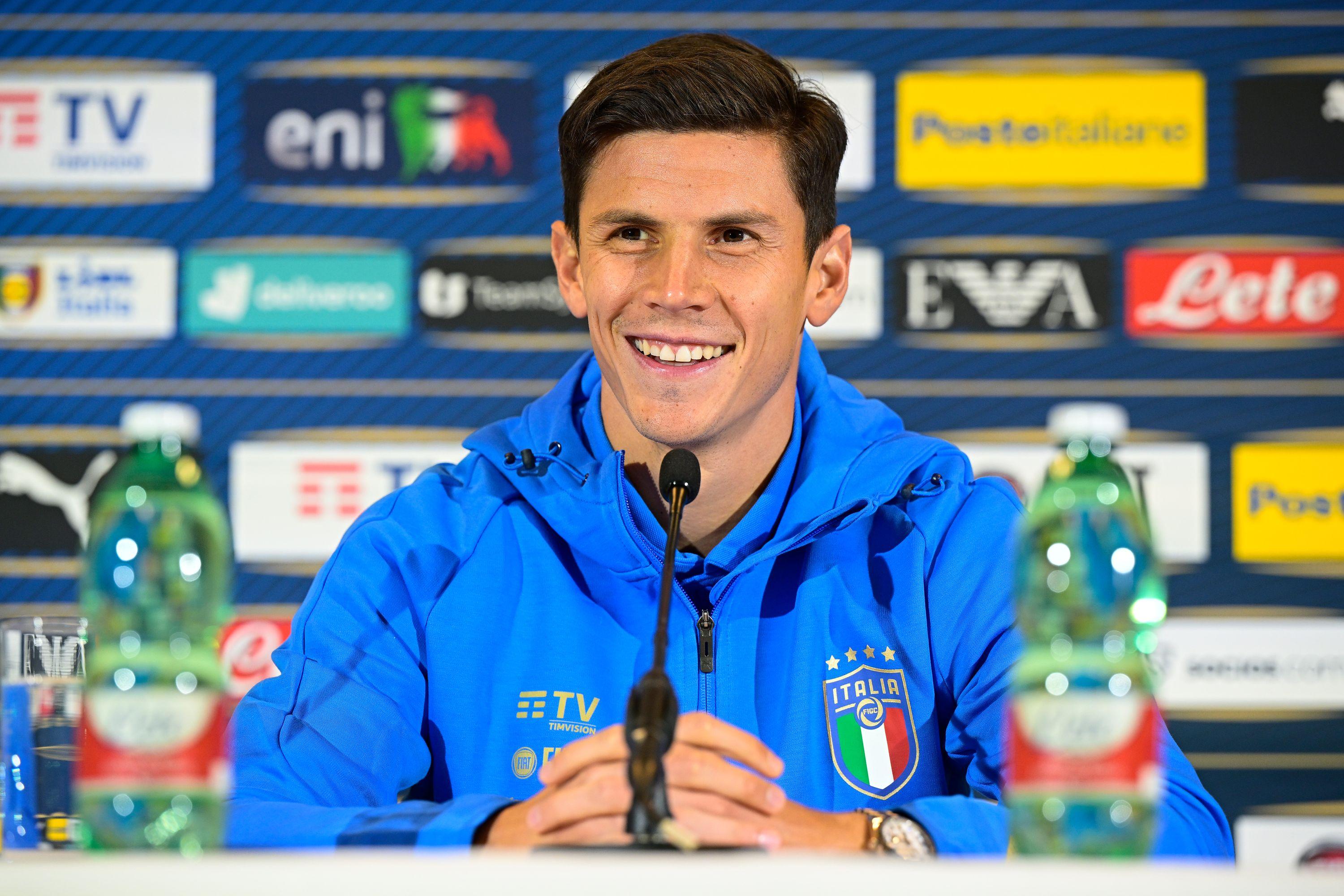 VIENNA, AUSTRIA - NOVEMBER 19: Matteo Pessina of Italy speaks with the media during the press conference at Ernst Happel Stadion on November 19, 2022 in Vienna, Austria. (Photo by Mattia Ozbot/Getty Images)