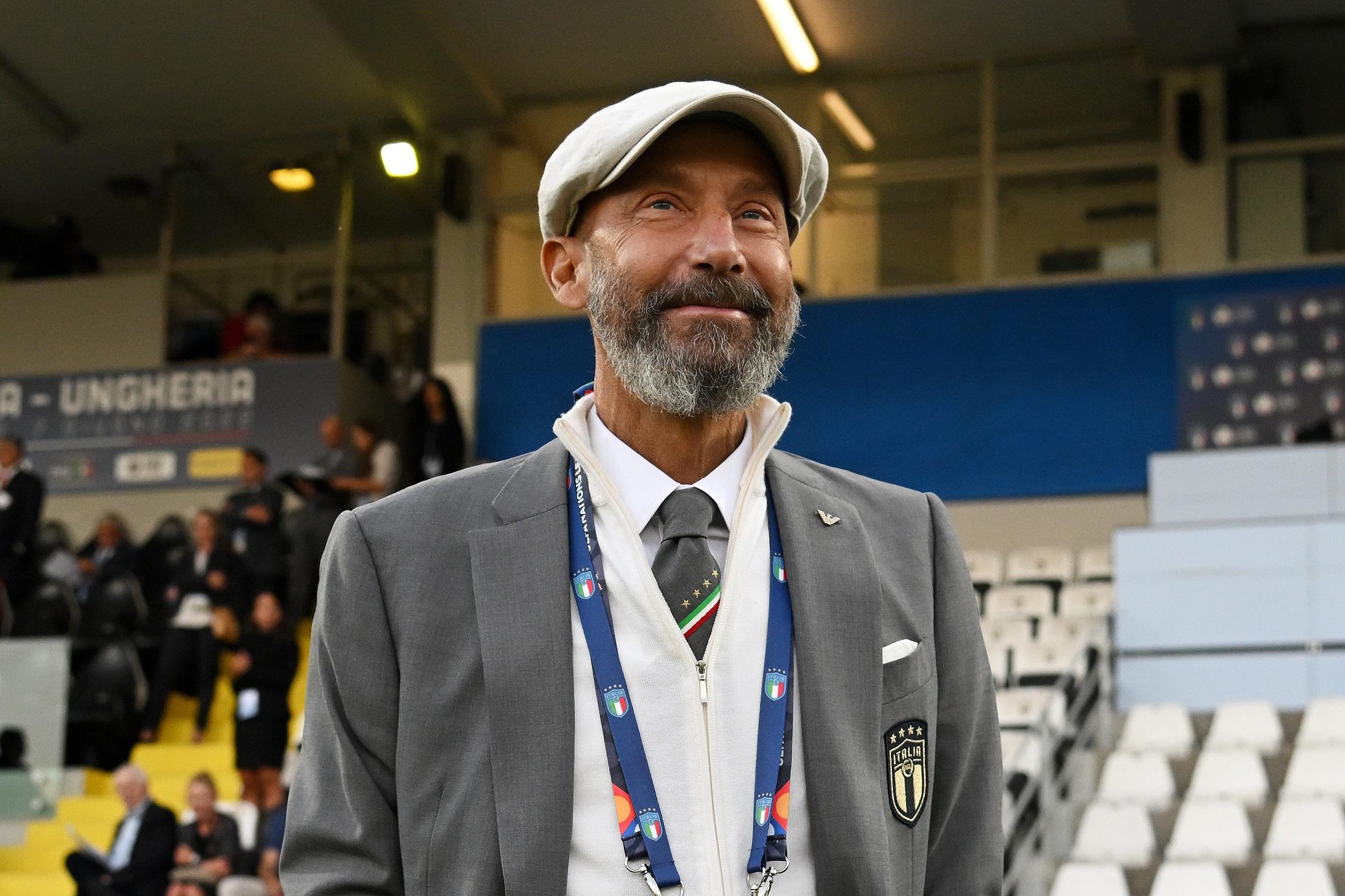CESENA, ITALY - JUNE 07: Gianluca Vialli, Delegation Chief of Italy looks on prior to the UEFA Nations League League A Group 3 match between Italy and Hungary on June 07, 2022 in Cesena, Italy. (Photo by Claudio Villa/Getty Images)