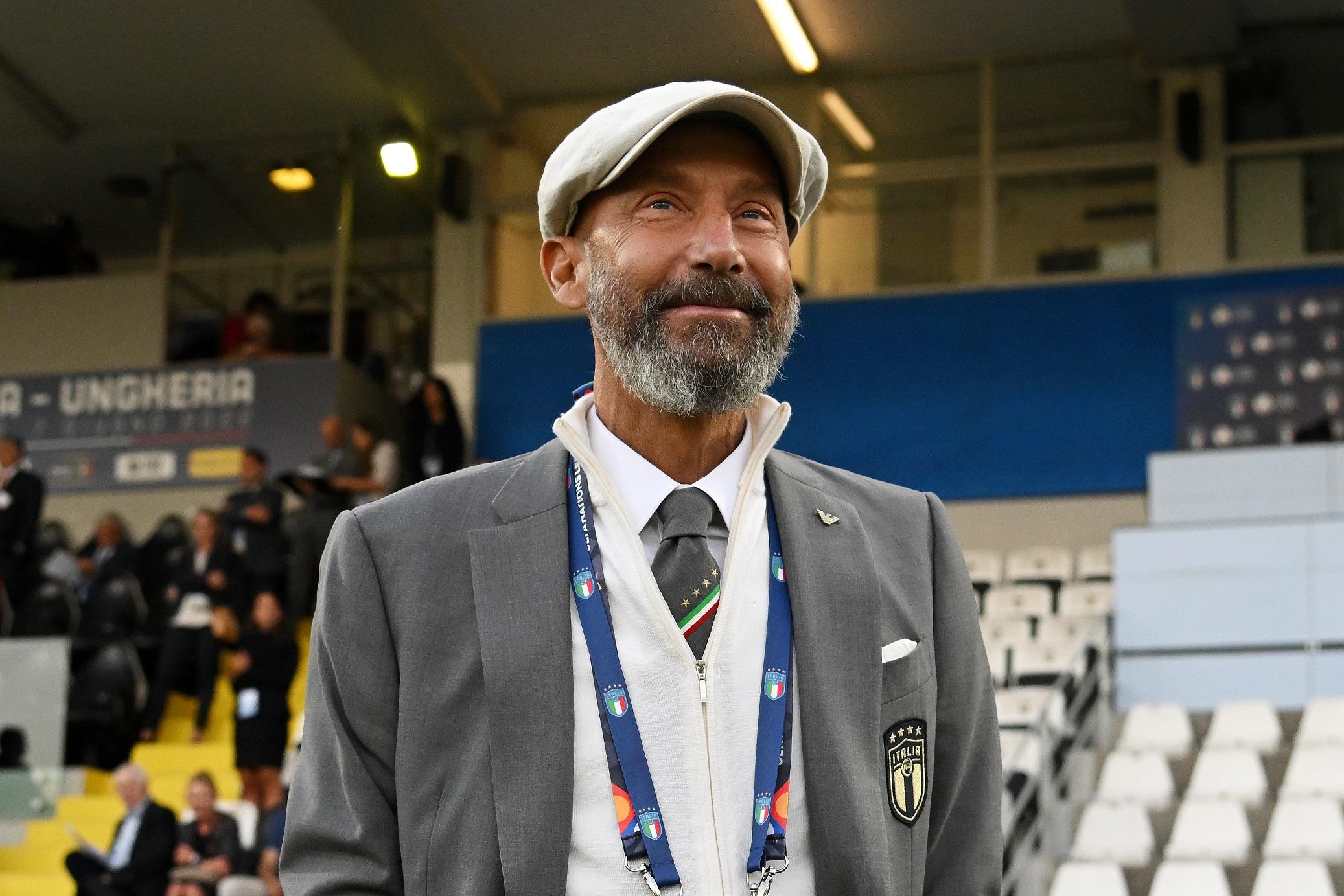 CESENA, ITALY - JUNE 07: Gianluca Vialli, Delegation Chief of Italy looks on prior to the UEFA Nations League League A Group 3 match between Italy and Hungary on June 07, 2022 in Cesena, Italy. (Photo by Claudio Villa/Getty Images)