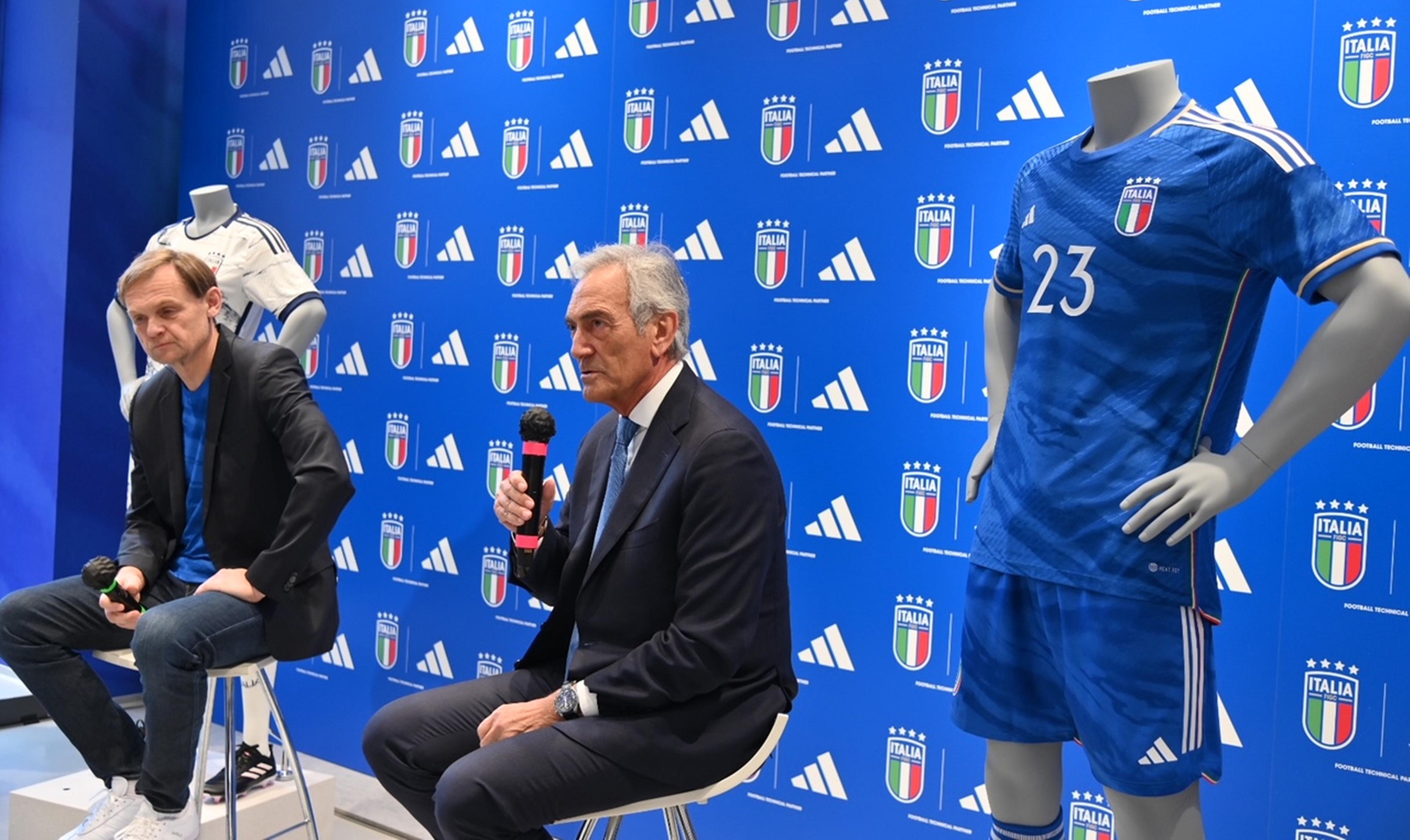 ROME, ITALY - JANUARY 18: FIGC President Gabriele Gravina talks to media during the unveiling of the partnership between FIGC & adidas at adidas store on January 18, 2023 in Rome, Italy. (Photo by Marco Rosi/Getty Images)