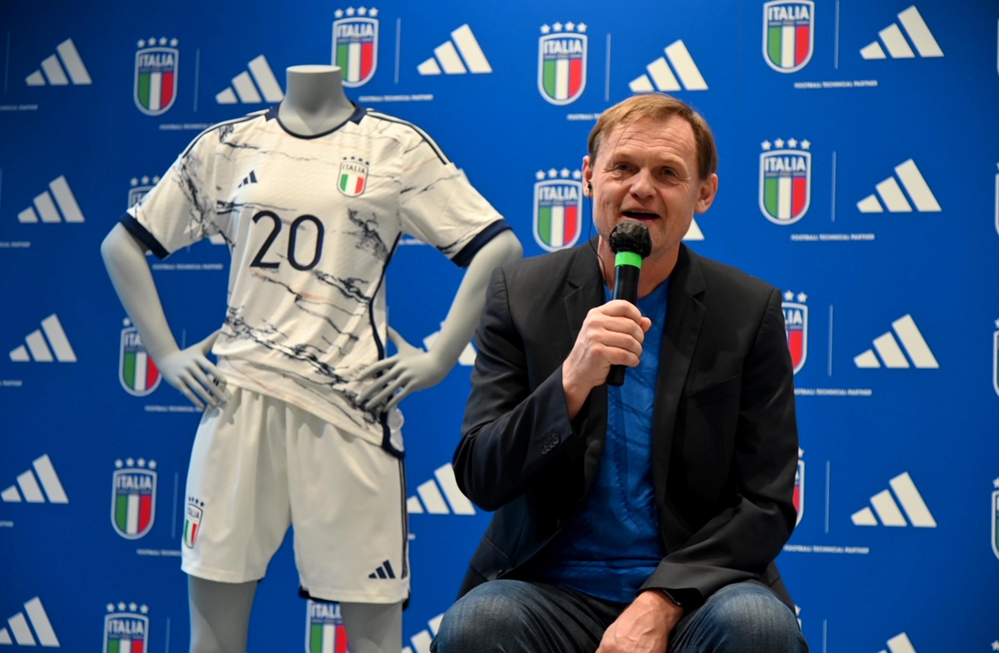 ROME, ITALY - JANUARY 18: adidas CEO Bjorn Gulden talks to media during the unveiling of the partnership between FIGC & adidas at adidas store on January 18, 2023 in Rome, Italy. (Photo by Marco Rosi/Getty Images)