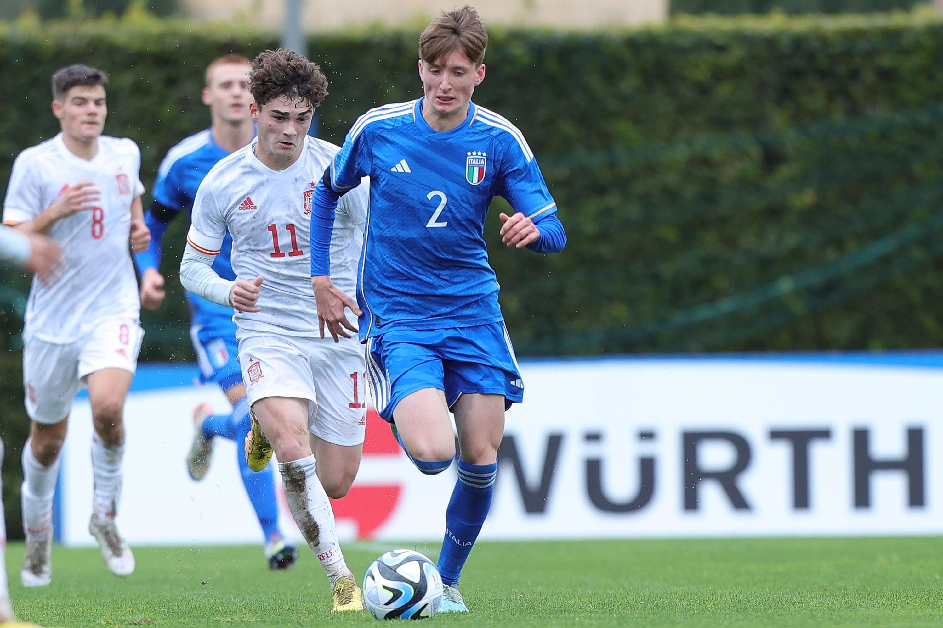 FLORENCE, ITALY - JANUARY 18: Stefano Turco of Italy U18 in action during the international friendly match between Italy U18 and Spain U18 at Centro Tecnico Federale di Coverciano on January 18, 2023 in Florence, Italy.  (Photo by Gabriele Maltinti/Getty Images) *** Local Caption *** Stefano Turco