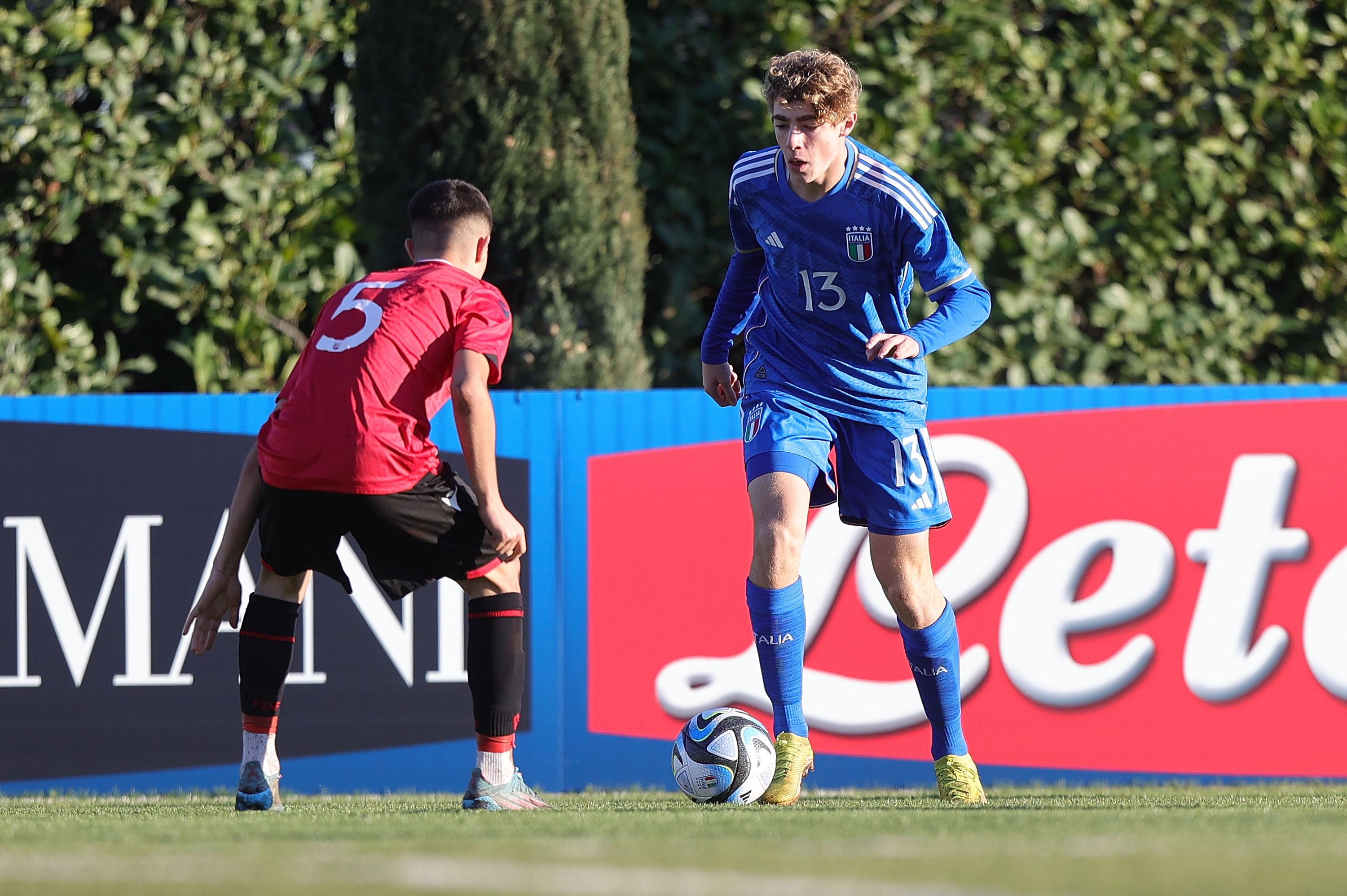 FLORENCE, ITALY - JANUARY 24: Samuele Tavanti of Italy U15 in action during the International Friendly match between Italy U15 and Albania U15 on January 24, 2023 in Florence, Italy. (Photo by Gabriele Maltinti/Getty Images) *** Local Caption *** Samuele Tavanti