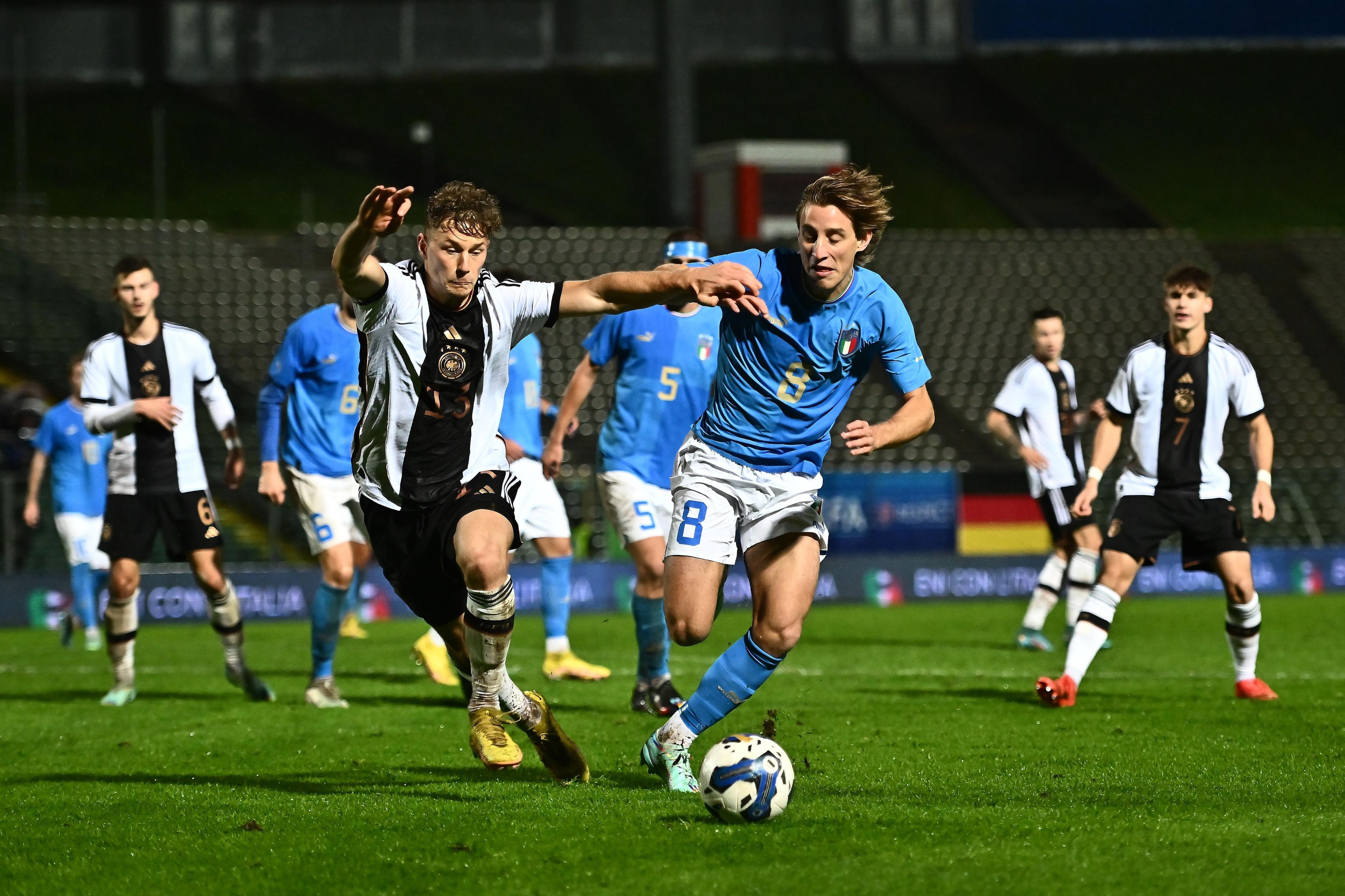 ANCONA, ITALY - NOVEMBER 19: during the International Friendly match between Italy U21 and Germany U21 at Del Conero Stadium on November 19, 2022 in Ancona, Italy. (Photo by Alessandro Sabattini/Getty Images
