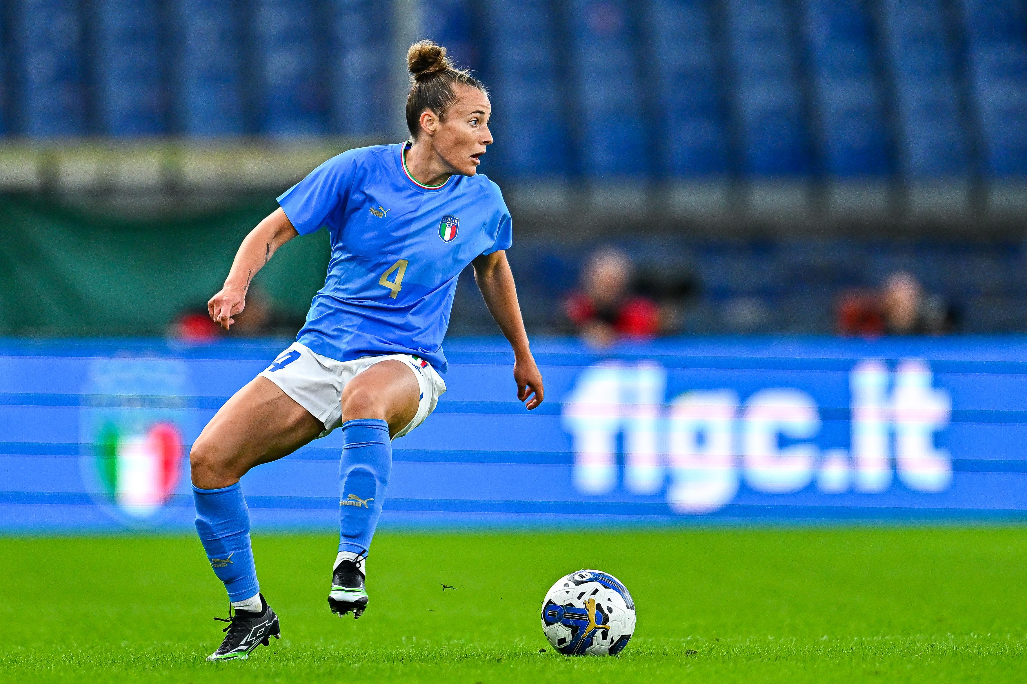 GENOA, ITALY - OCTOBER 10: Aurora Galli of Italy is seen in action during the Women\\u2019s International Friendly match between Italy and Brazil at Stadio Luigi Ferraris on October 10, 2022 in Genoa, Italy. (Photo by Simone Arveda/Getty Images)