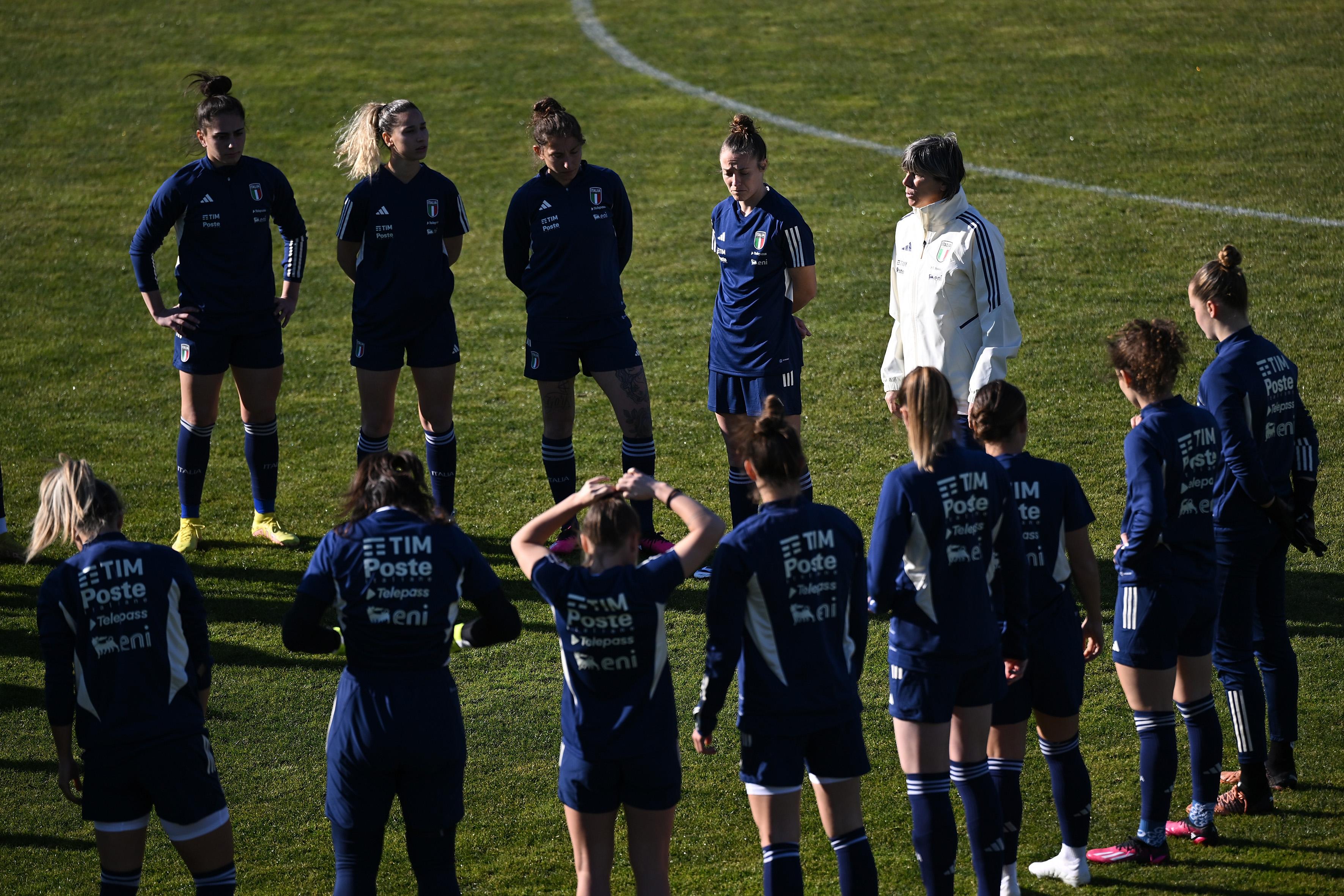 FLORENCE, ITALY - FEBRUARY 13: Milena Bertolini, Head coach of Italy Women, leads a training session at Centro Tecnico Federale di Coverciano on February 13, 2023 in Florence, Italy. (Photo by Tullio M. Puglia/Getty Images)
