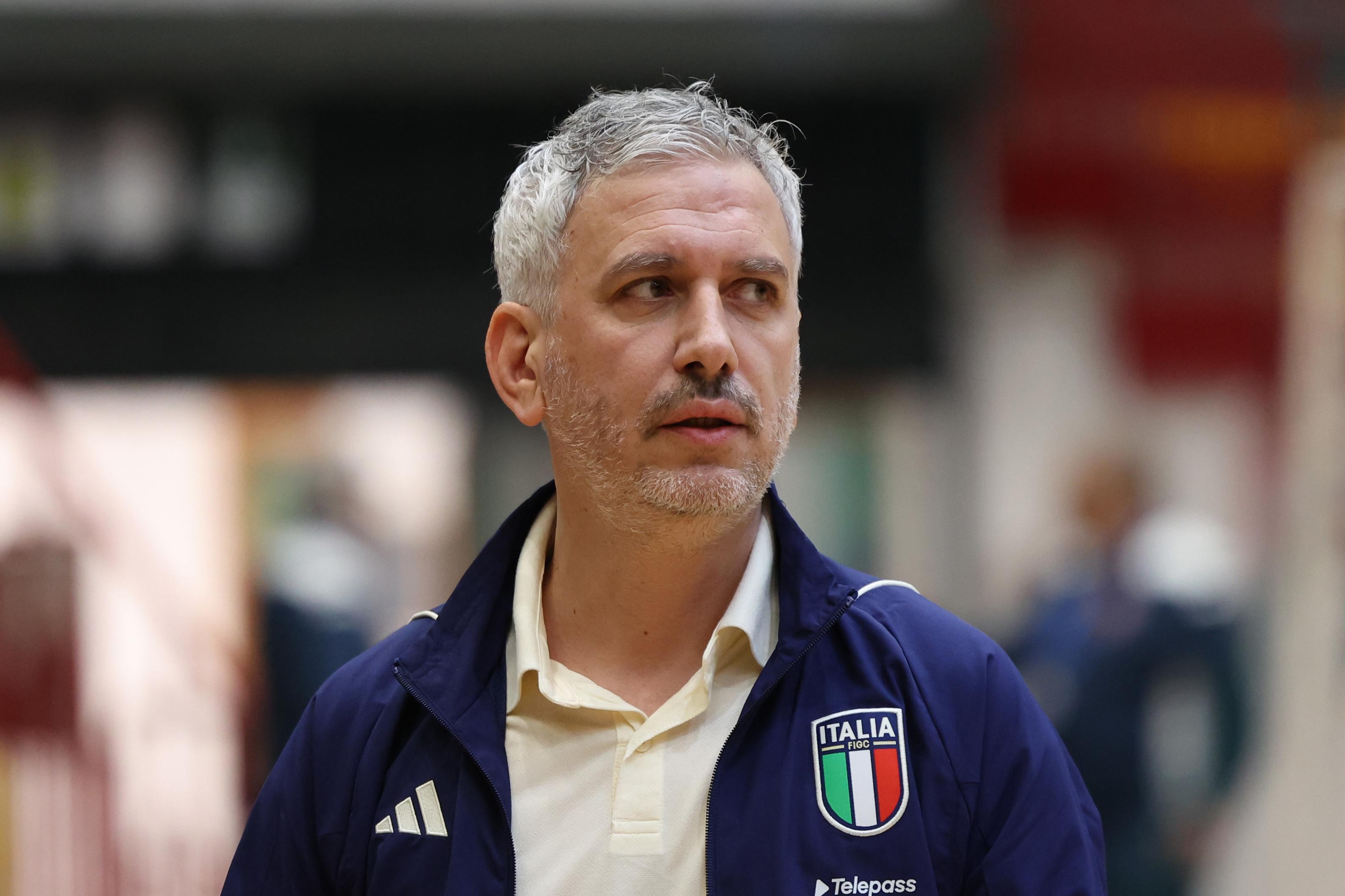CATANIA, ITALY - MARCH 01: Coach of Italy Massimiliano Bellarte before 2024 Futsal World Cup Qualifying match played between Italy and North Macedonia at Palacatania on March 01, 2023 in Catania, Italy. (Photo by Maurizio Lagana/Getty Images)