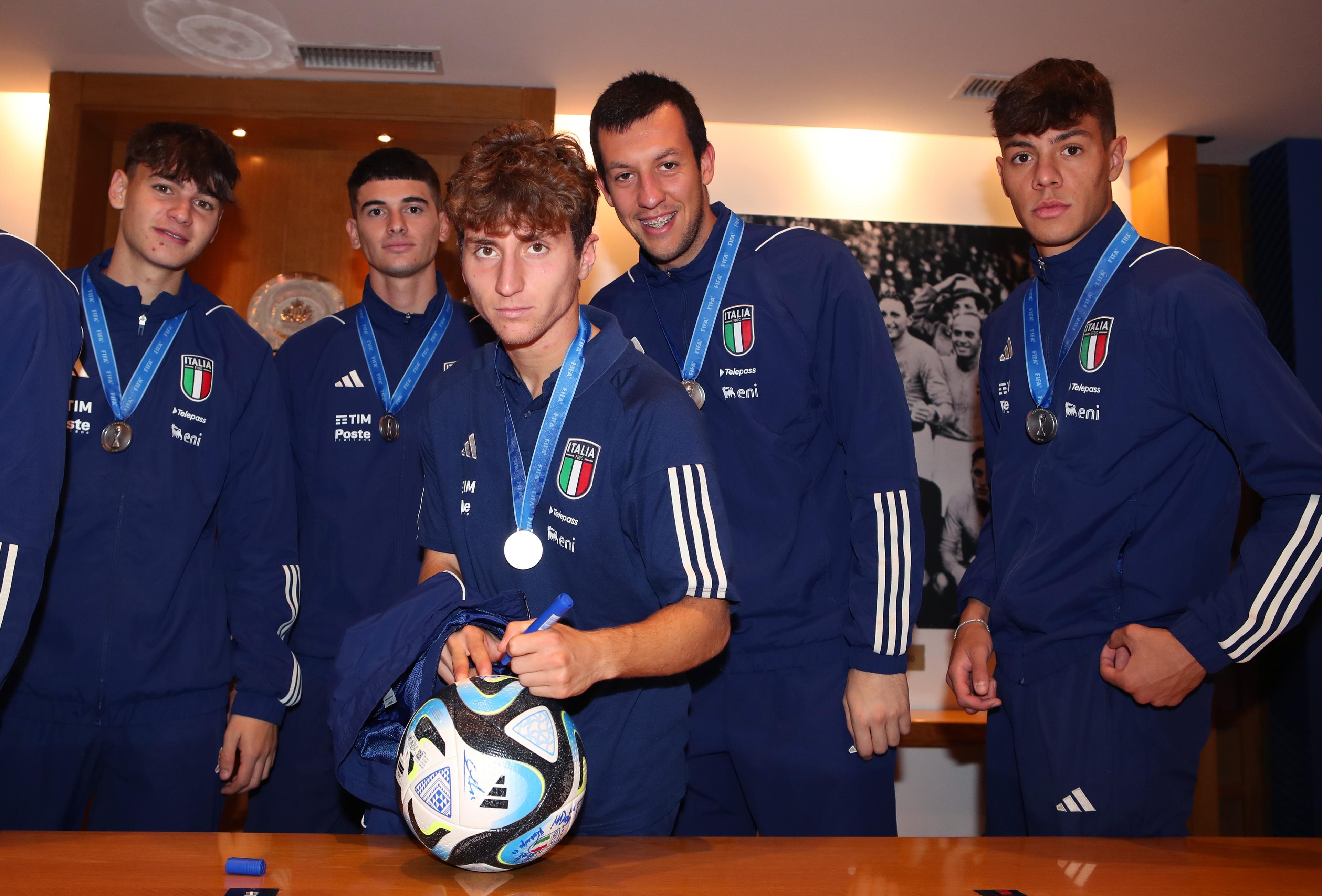 ROME, ITALY - JUNE 13: Under 20 National Team returns to Italy on June 13, 2023 in Rome, Italy. (Photo by Paolo Bruno/Getty Images)