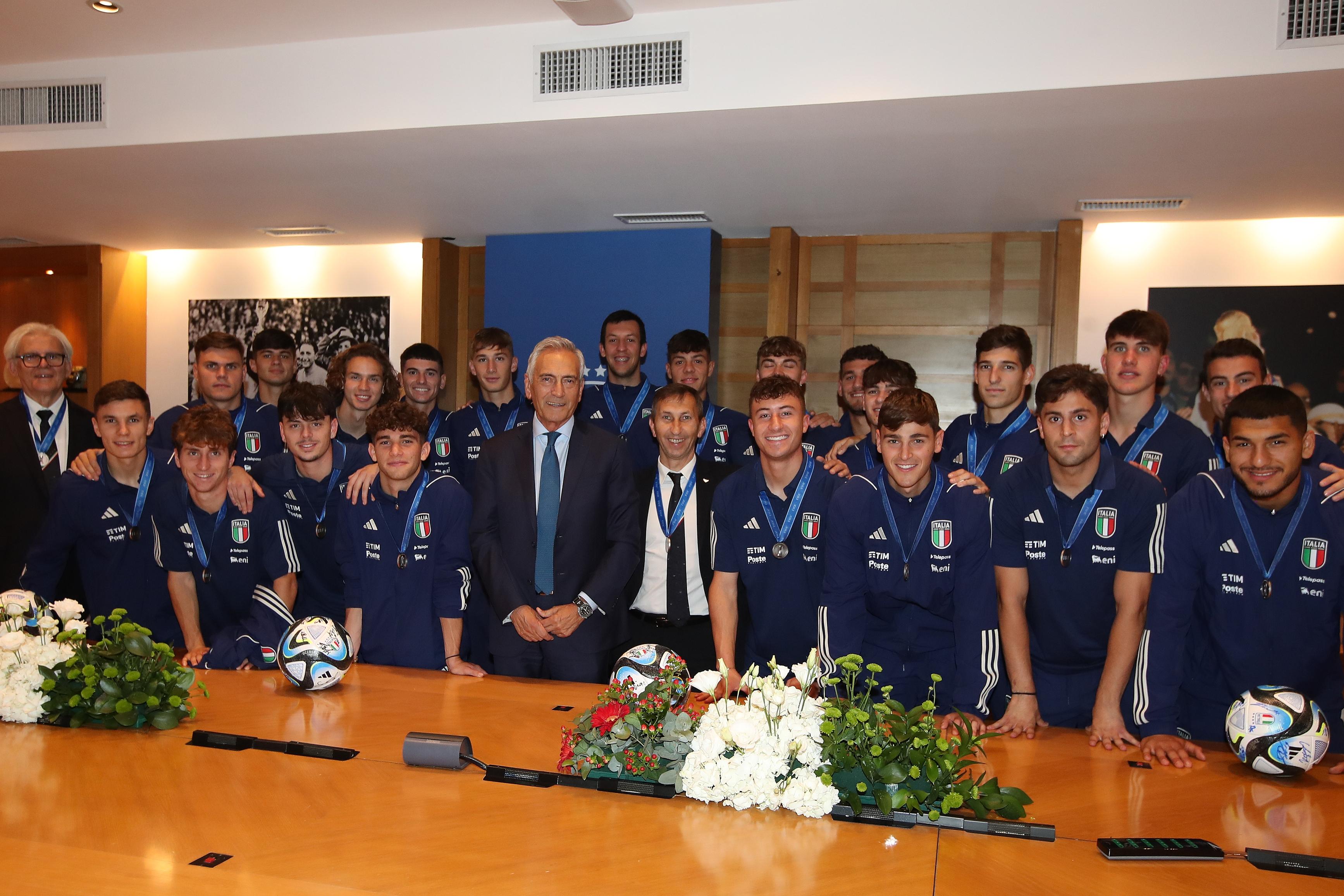 ROME, ITALY - JUNE 13: Under 20 National Team returns to Italy on June 13, 2023 in Rome, Italy. (Photo by Paolo Bruno/Getty Images)