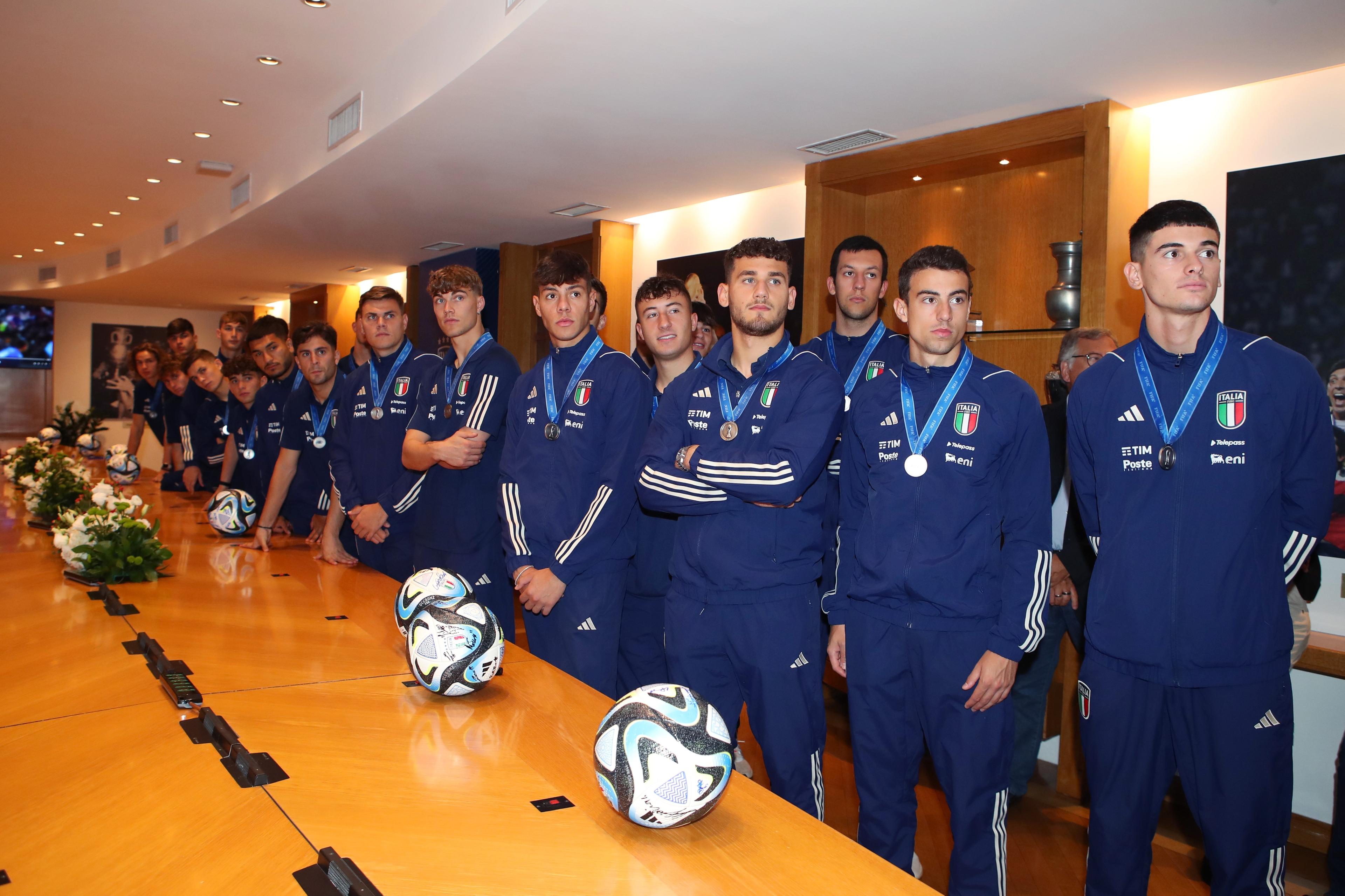 ROME, ITALY - JUNE 13: Under 20 National Team returns to Italy on June 13, 2023 in Rome, Italy. (Photo by Paolo Bruno/Getty Images)