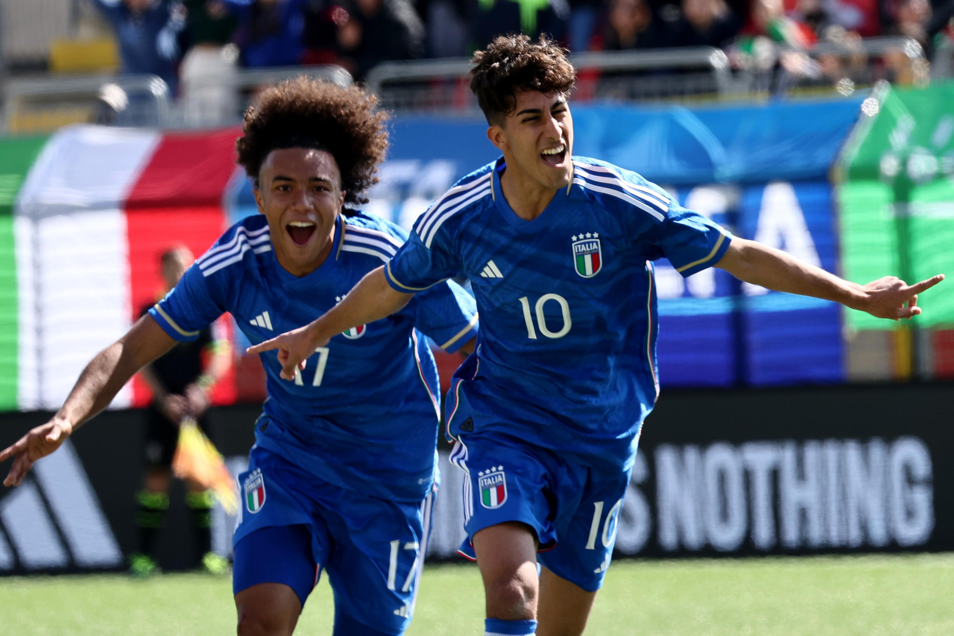 POTENZA, ITALY - MARCH 23: Kevin Bruno of Italy celebrates  his team\\'s second goal during International Friendly match between Italy and Romania at Stadio Alfredo Viviani on March 23, 2023 in Potenza, Italy. (Photo by Maurizio Lagana/Getty Images)