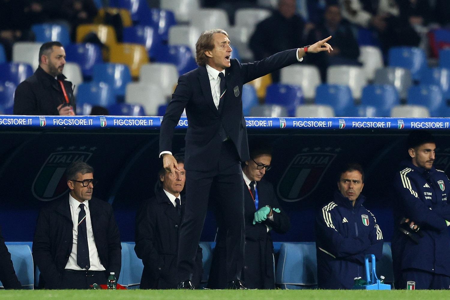 NAPLES, ITALY - MARCH 23: Roberto Mancini Italy head coach during the UEFA EURO 2024 qualifying round group C match between Italy and England at Stadio Diego Armando Maradona on March 23, 2023 in Naples, Italy. (Photo by Francesco Pecoraro/Getty Images)