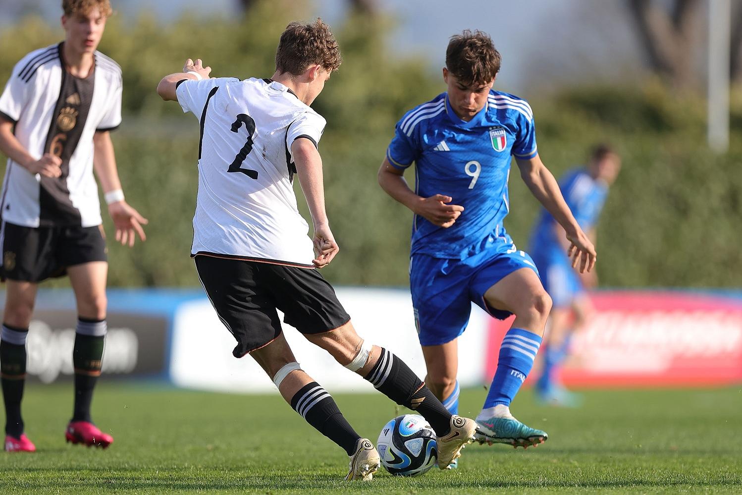 FLORENCE, ITALY - MARCH 24: Mattia Mosconi of Italy U16 in action during the U16 international friendly match between Italy and Germany at Tecnical Centre of Coverciano on March 24, 2023 in Florence, Italy.  (Photo by Gabriele Maltinti/Getty Images) *** Local Caption *** Mattia Mosconi