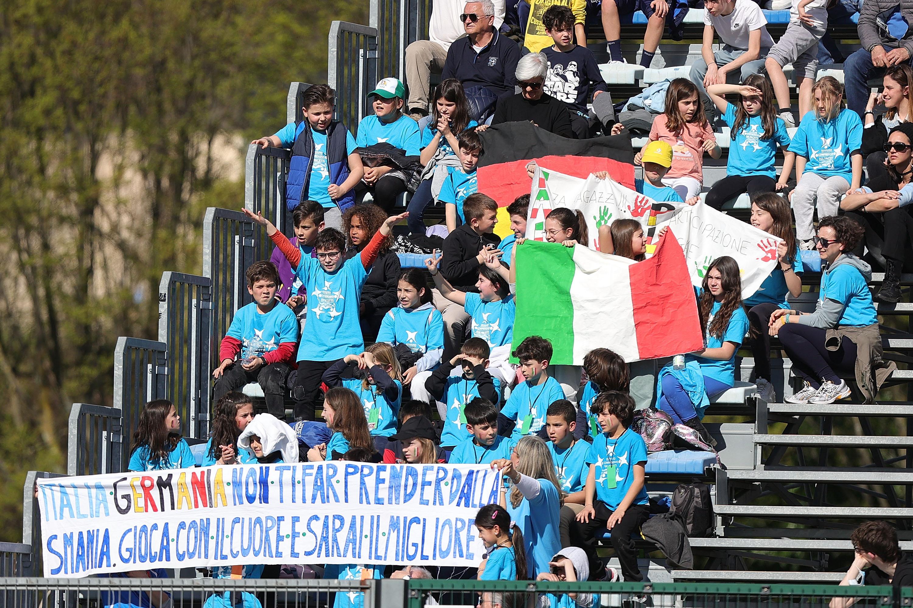 PRATO, ITALY - MARCH 27: Fans of Italy during the U20 international friendly match between Italy and Germany at Stadio Lungobisenzio on March 27, 2023 in Prato, Italy. (Photo by Gabriele Maltinti/Getty Images)