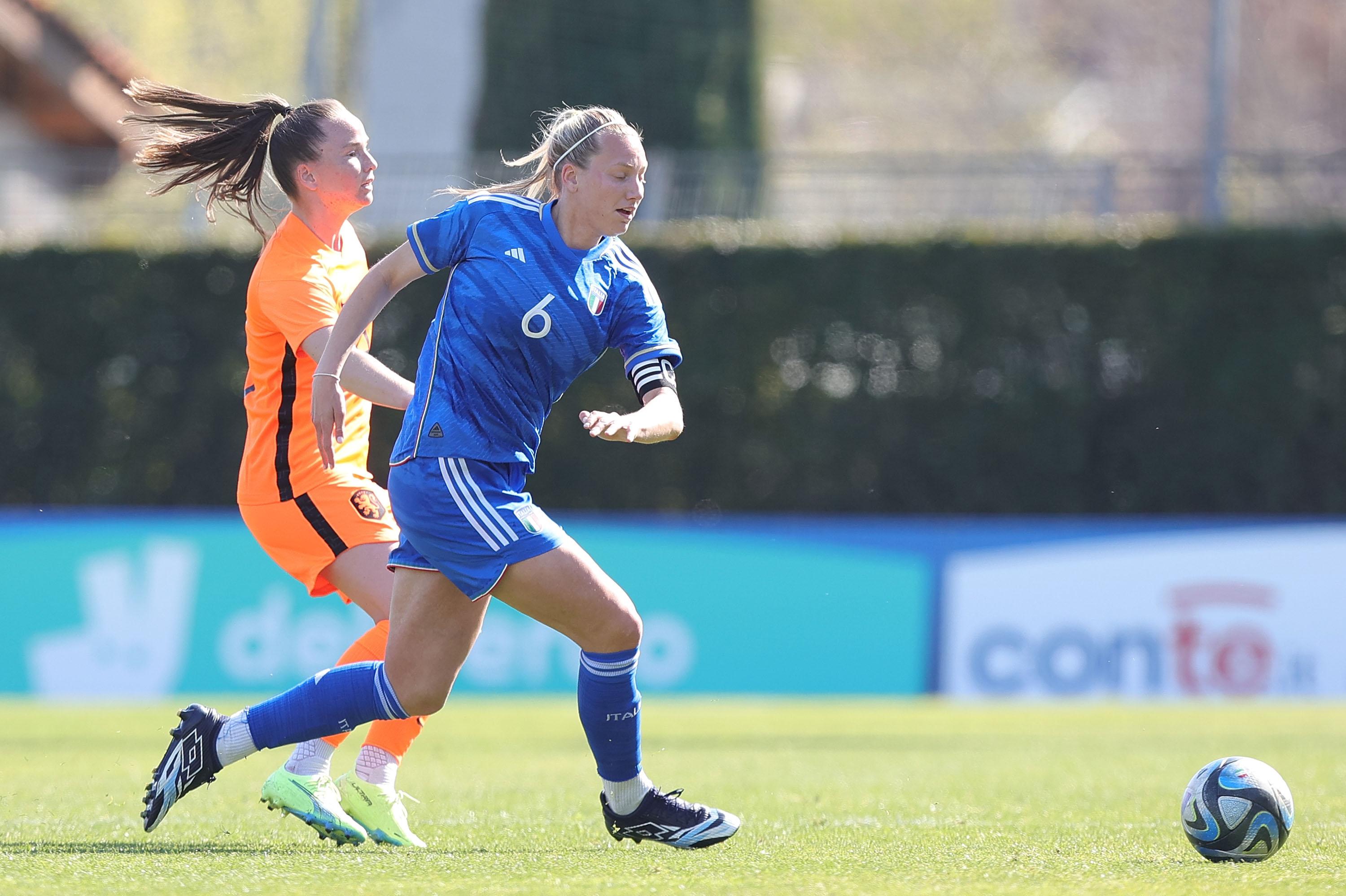 FLORENCE, ITALY - APRIL 06: Irene Santi of Italy Women U23 in action during the International Frinedly match between Italy U23 and Netherlands U23 on April 6, 2023 in Florence, Italy. (Photo by Gabriele Maltinti/Getty Images) *** Local Caption *** Irene Santi