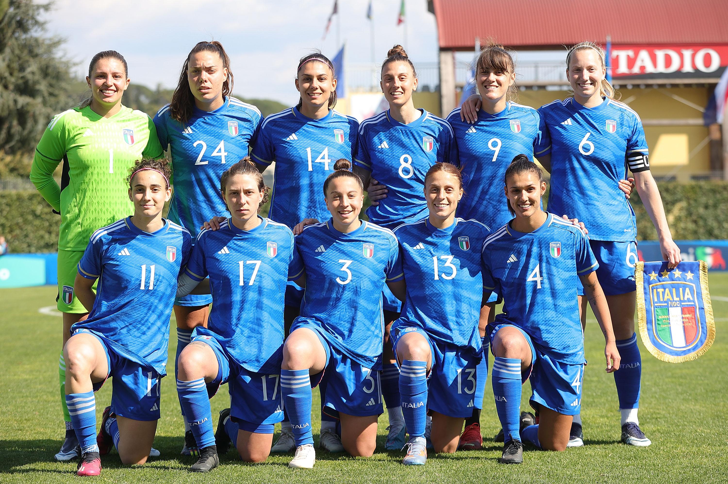 FLORENCE, ITALY - APRIL 06: Italy U23 women poses during the International Frinedly match between Italy U23 and Netherlands U23 on April 6, 2023 in Florence, Italy. (Photo by Gabriele Maltinti/Getty Images)