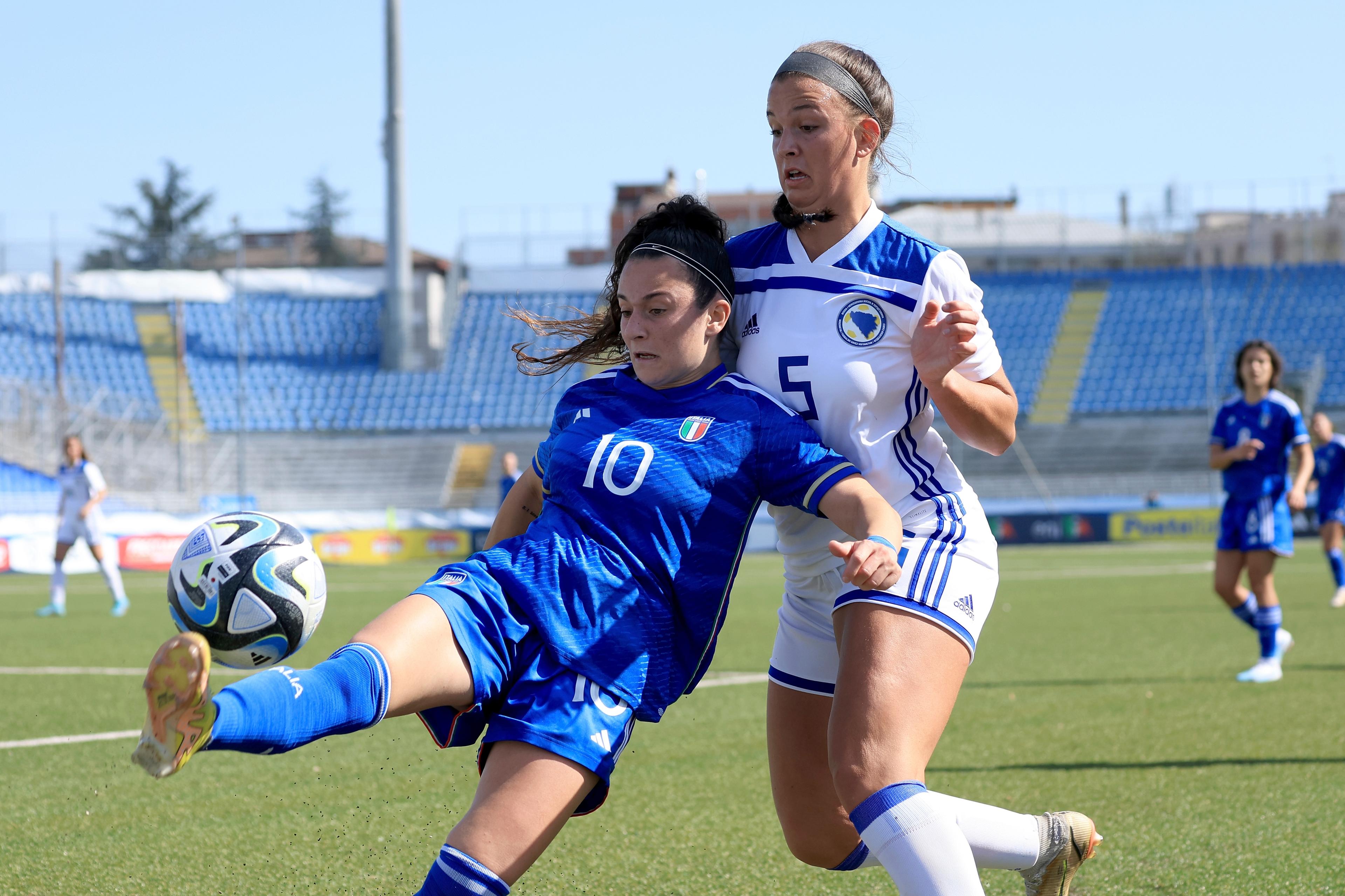 NOVARA, ITALY - APRIL 08: Maria Grazia Petrara of Italy U19 in action during the UEFA Women's Under 19 Championship match between Bosnia and Herzegovina U19 and Italy U19 on April 08, 2023 in Novara, Italy. (Photo by Giuseppe Cottini/Getty Images)