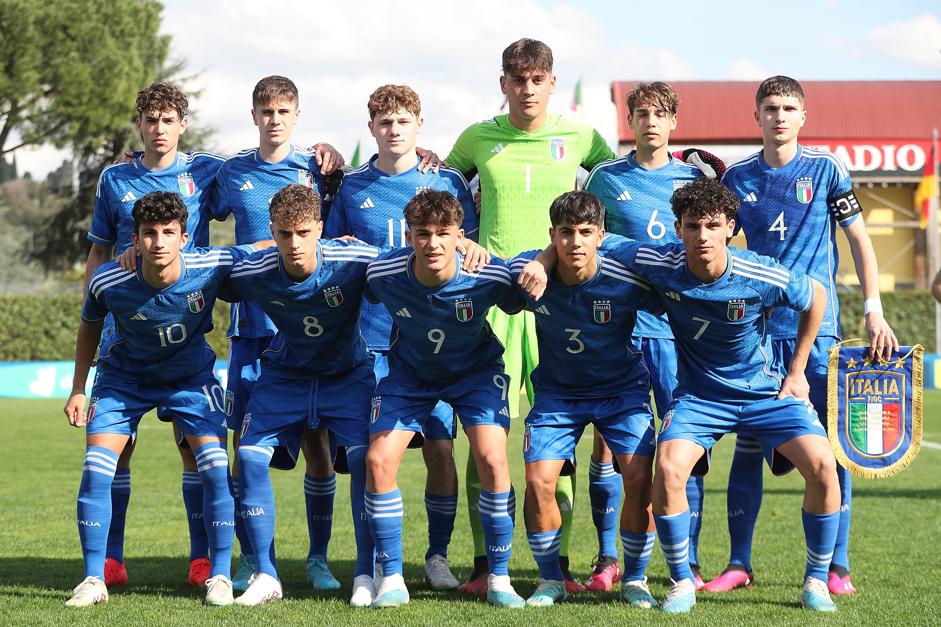 FLORENCE, ITALY - MARCH 24: Italy U16 poses during the U16 international friendly match between Italy and Germany at Tecnical Centre of Coverciano on March 24, 2023 in Florence, Italy.  (Photo by Gabriele Maltinti/Getty Images)