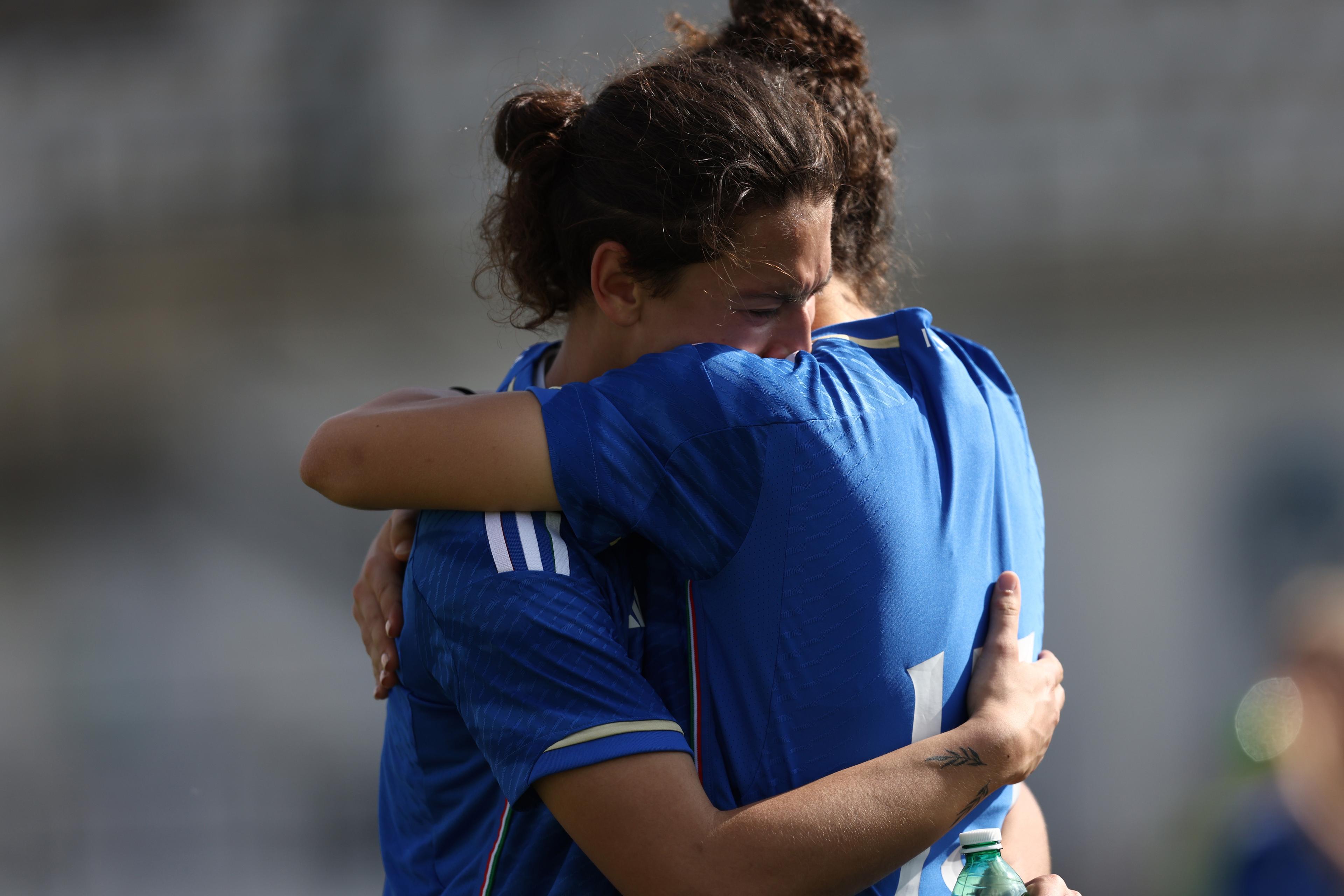 VERCELLI, ITALY - APRIL 11: Nadine Sorelli of Italy looks dejected after the UEFA Women's Under 19 Championship match between Italy U19 and Austria U19 on April 11, 2023 in Vercelli, Italy. (Photo by Francesco Scaccianoce/Getty Images)
