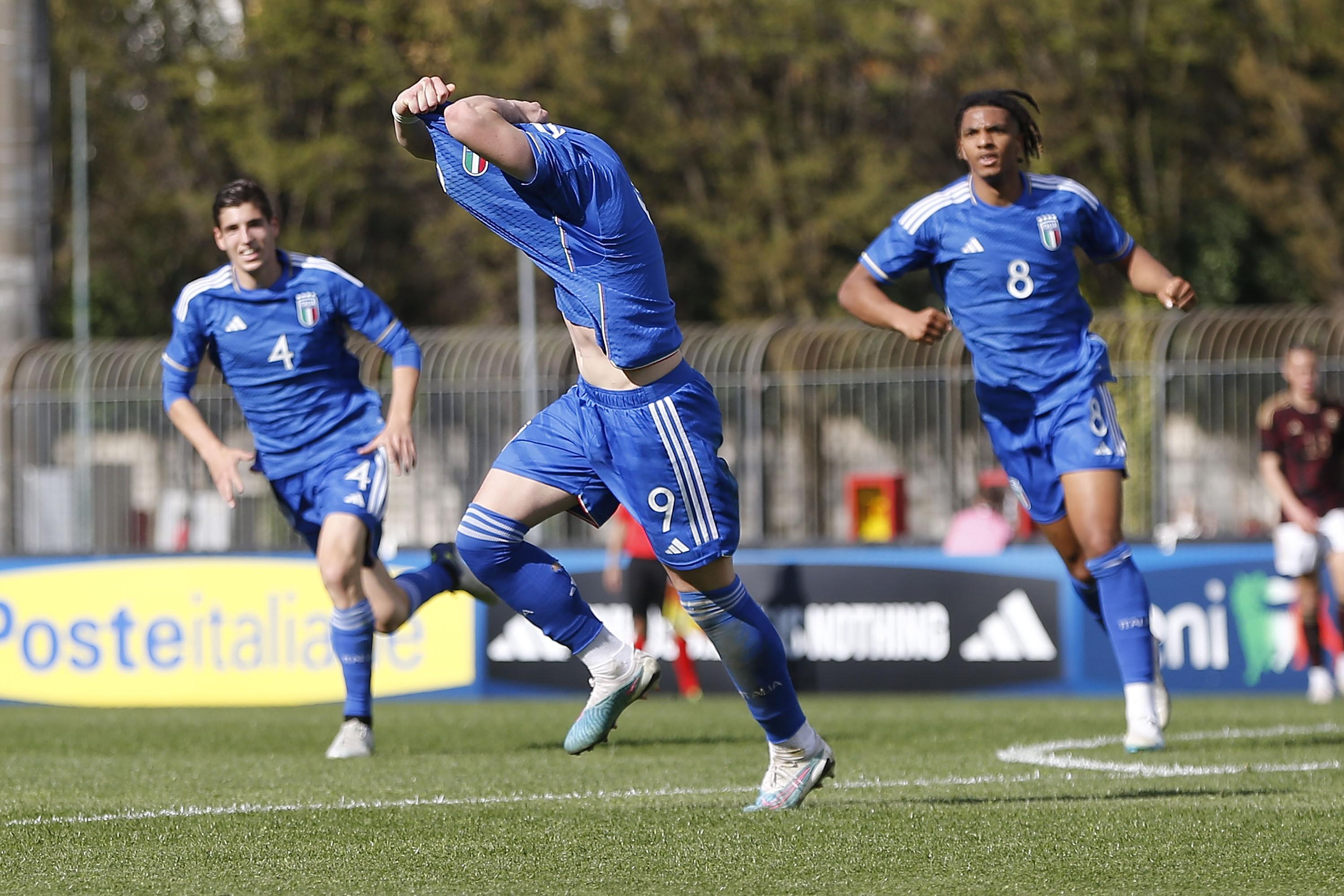PRATO, ITALY - MARCH 27: Giuseppe Ambrosino of Italy U20 celebrates after scoring a goal during the U20 international friendly match between Italy and Germany at Stadio Lungobisenzio on March 27, 2023 in Prato, Italy.  (Photo by Gabriele Maltinti/Getty Images) *** Local Caption *** Giuseppe Ambrosino