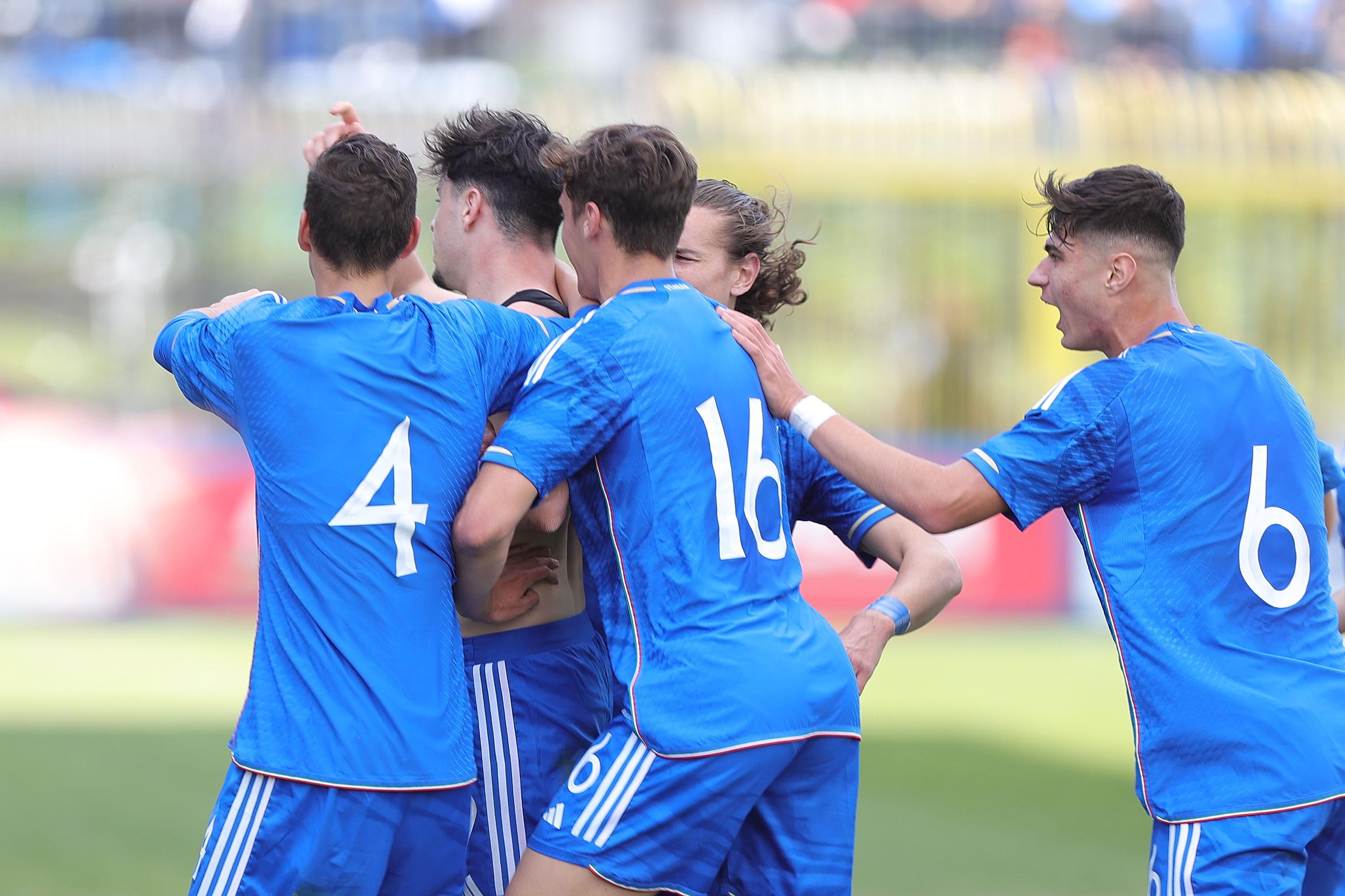 PRATO, ITALY - MARCH 27: Giuseppe Ambrosino of Italy U20 celebrates after scoring a goal during the U20 international friendly match between Italy and Germany at Stadio Lungobisenzio on March 27, 2023 in Prato, Italy.  (Photo by Gabriele Maltinti/Getty Images) *** Local Caption *** Giuseppe Ambrosino