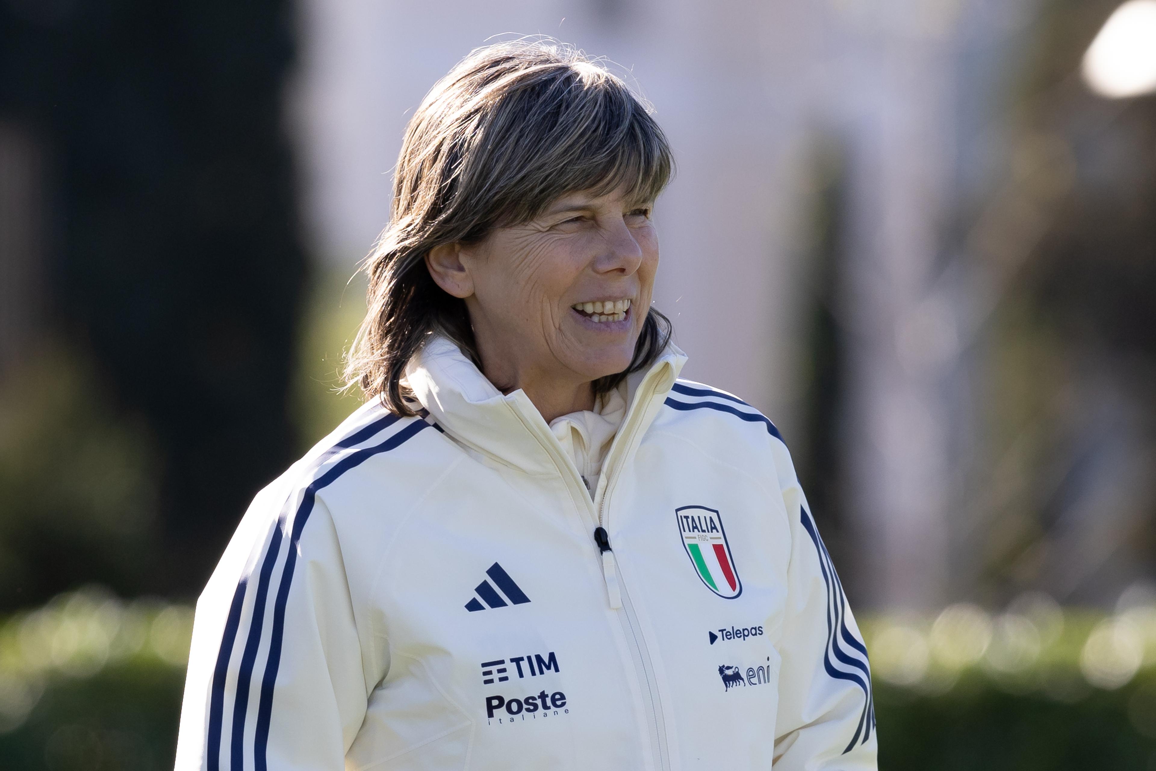 FLORENCE, ITALY - APRIL 03: Milena Bertolini, Head Coach of Italy during the Italy Women Training Session at Centro Tecnico Federale di Coverciano on April 03, 2023 in Florence, Italy. (Photo by Emmanuele Ciancaglini/Getty Images)