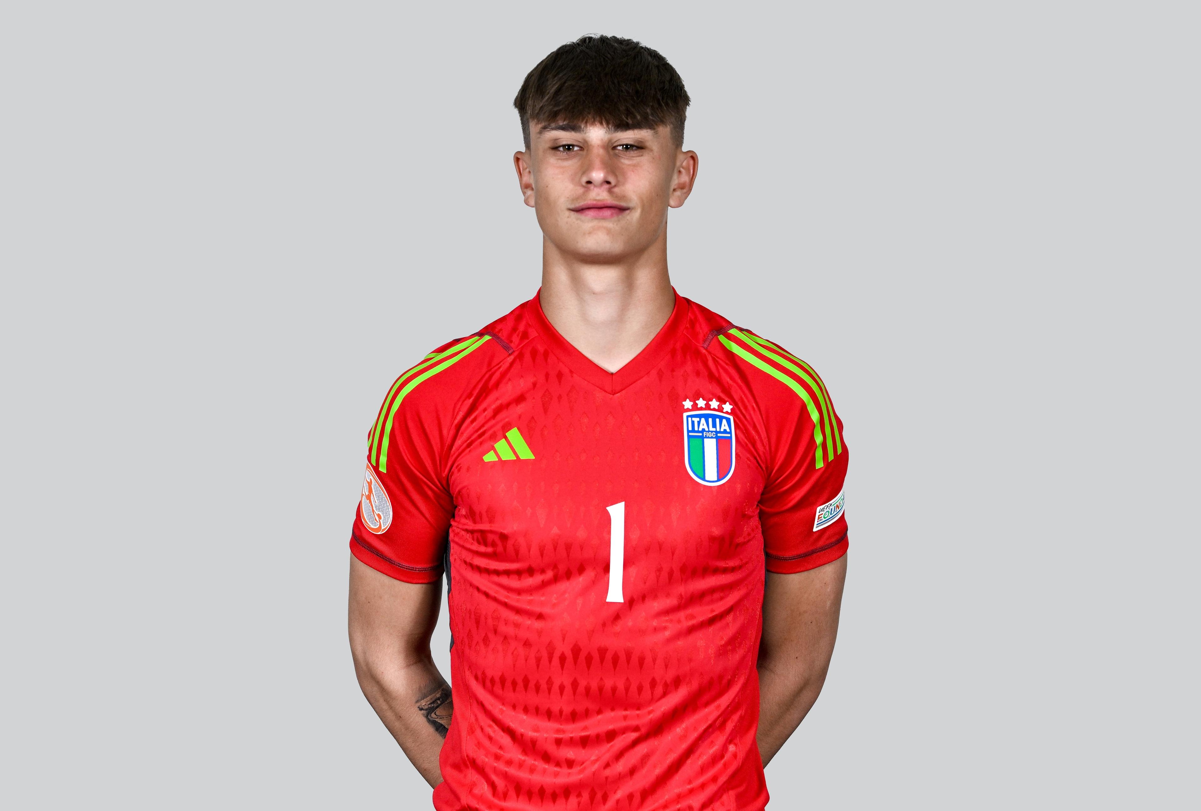 BUDAPEST, HUNGARY - MAY 16: Tommaso Martinelli poses for a portrait during a Italy squad portrait session at the UEFA European Under-17 Championship Finals 2023 in the Grand Hotel on May 16, 2023 in Budapest, Hungary. (Photo by Ben McShane - Sportsfile/UEFA via Getty Images)