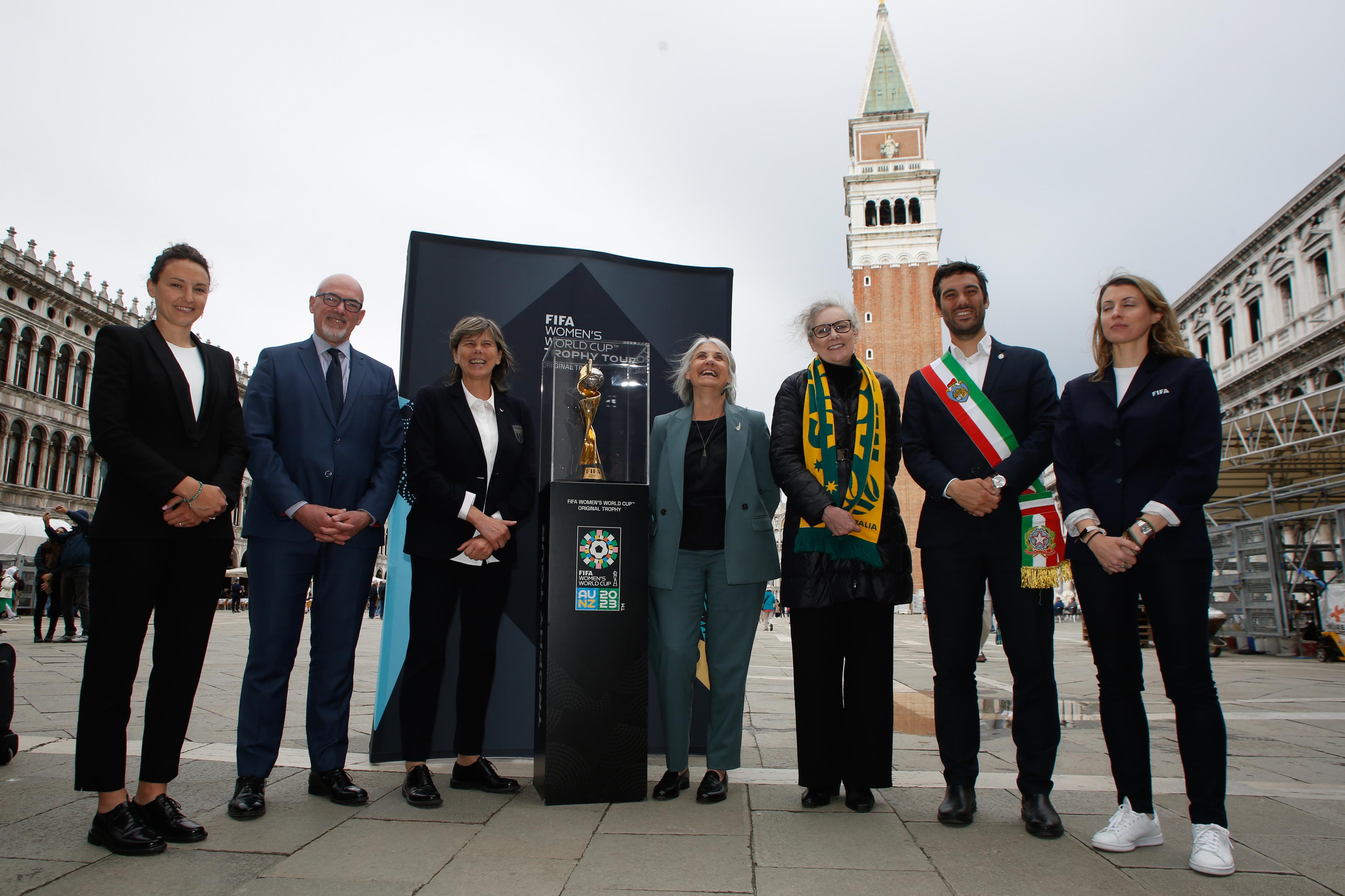 VENICE, ITALY - MAY 16: The presentation of the Women\\'s World Cup in St. Mark\\'s Square on May 16, 2023 in Venice, Italy. (Photo by Timothy Rogers/Getty Images)