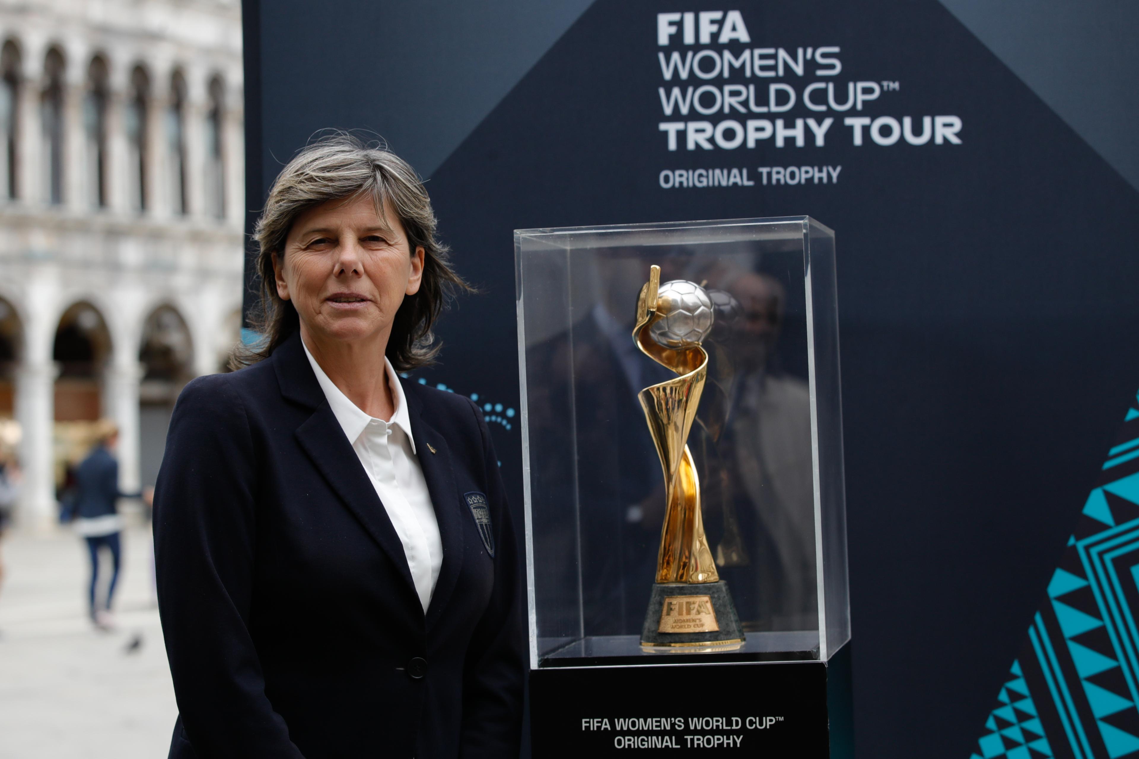 VENICE, ITALY - MAY 16: Head Coach of Italy, Milena Bertolini, at the presentation of the trophy on May 16, 2023 in Venice, Italy. (Photo by Timothy Rogers/Getty Images)