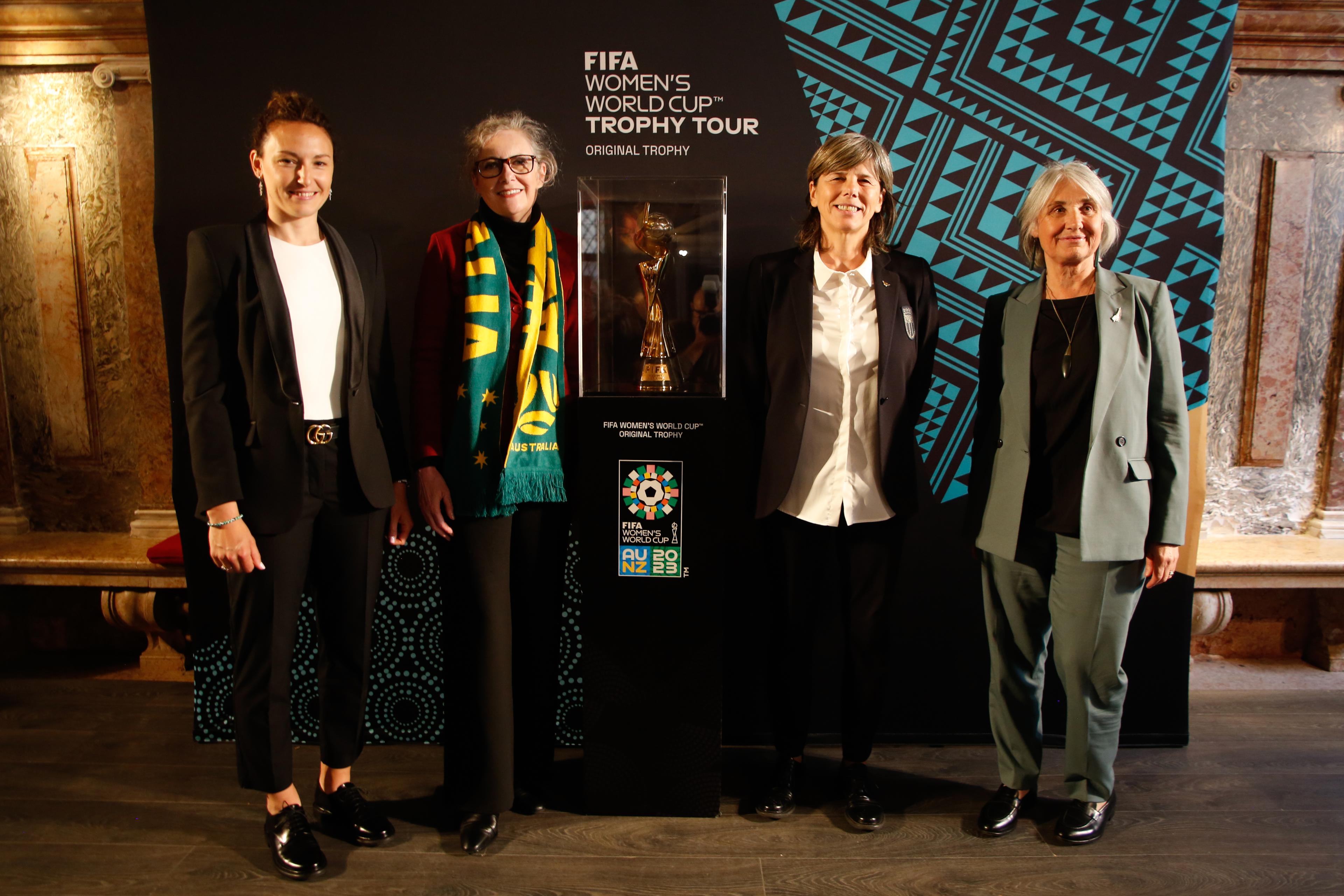 VENICE, ITALY - MAY 16: Ilaria Mauro, Margaret Twomey, Milena Bertolini and Jacqueline Frizelle at the presentation of the trophy on May 16, 2023 in Venice, Italy. (Photo by Timothy Rogers/Getty Images)