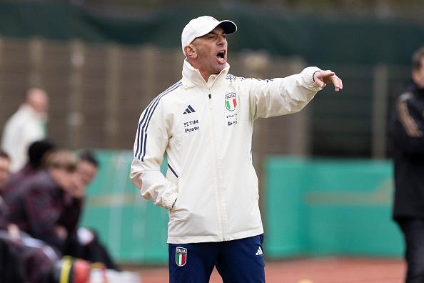 BREMEN, GERMANY - MARCH 22: head coach Alberto Bollini of Italy gestures during the UEFA European Under-19 Championship Malta 2023 qualifying match between Germany and Italy at Weserstadion Platz 11 on March 22, 2023 in Bremen, Germany. (Photo by Marco Steinbrenner/DeFodi Images via Getty Images)