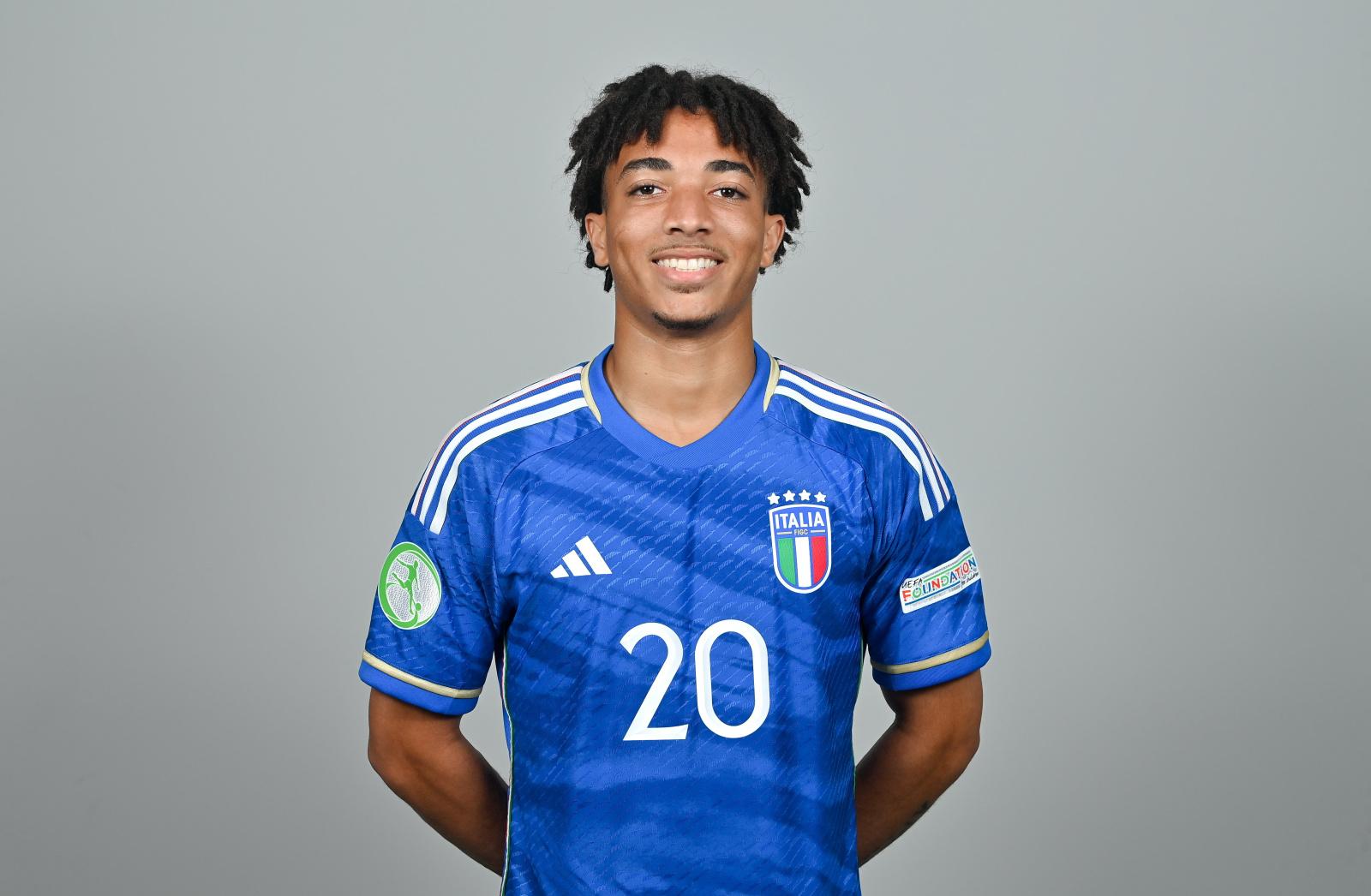 ST PAUL'S BAY, MALTA - JULY 1: Luca Koleosho stands for a portrait during an Italy squad portrait session at the UEFA European Under-19 Championship Finals 2022/23 in the Hotel AX Odycy on July 1, 2023 in St Paul's Bay, Malta. (Photo by Seb Daly - Sportsfile/UEFA via Getty Images)
