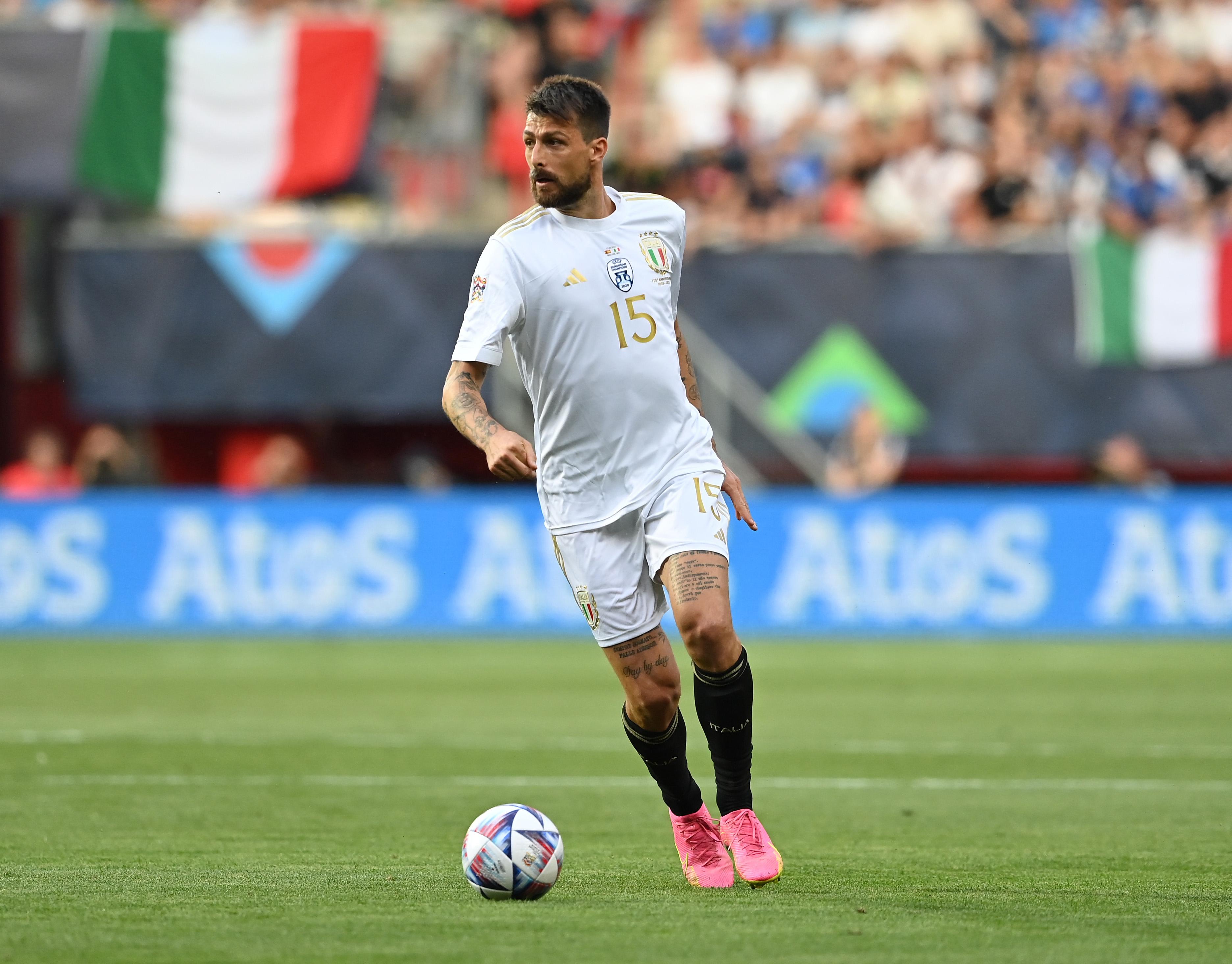 ENSCHEDE, NETHERLANDS - JUNE 15: Francesco Acerbi of Italy in action during the UEFA Nations League 2022/23 semifinal match between Spain and Italy at FC Twente Stadium on June 15, 2023 in Enschede, Netherlands. (Photo by Claudio Villa/Getty Images)