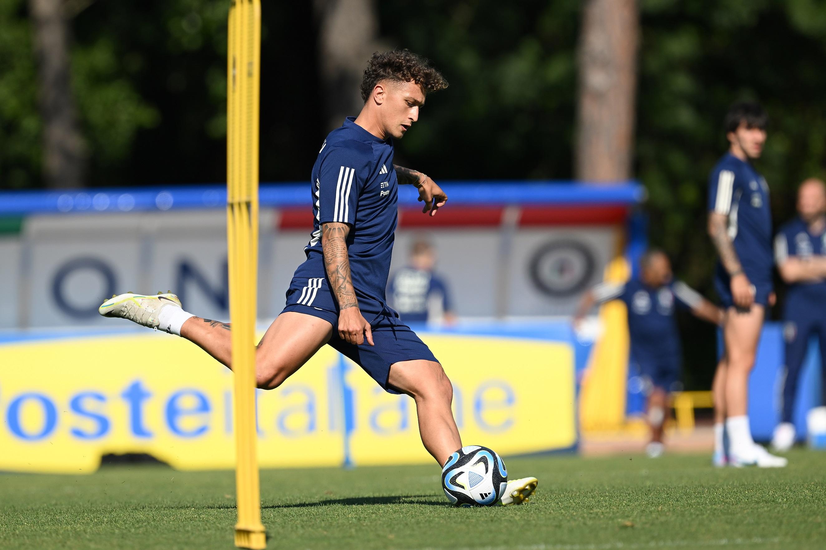 TIRRENIA, ITALY - JUNE 15: Salvatore Esposito of Italy U21 in action during a training session at Centro di Preparazione Olimpica on June 15, 2023 in Tirrenia, Italy. (Photo by Tullio M. Puglia/Getty Images)
