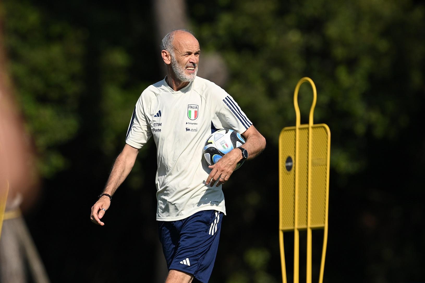 TIRRENIA, ITALY - JUNE 15: Head coach of Italy U21 Paolo Nicolato leads a training session at Centro di Preparazione Olimpica on June 15, 2023 in Tirrenia, Italy. (Photo by Tullio M. Puglia/Getty Images)