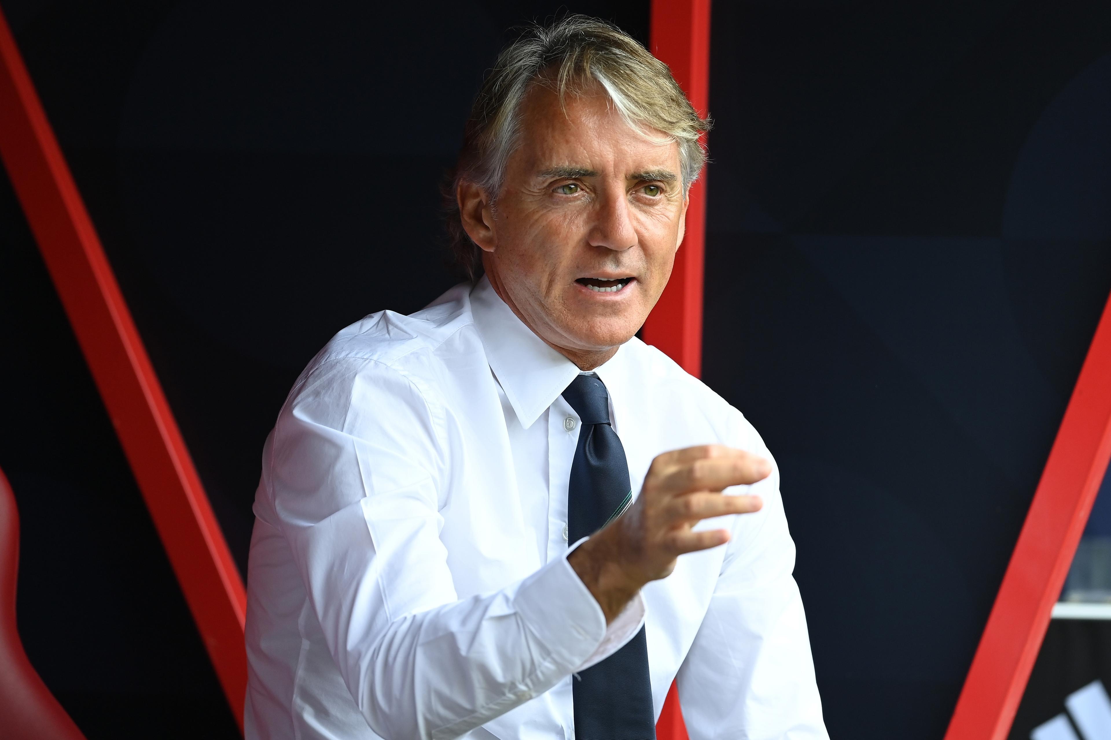 ENSCHEDE, NETHERLANDS - JUNE 18: Head coach of Italy Roberto Mancini attends before the UEFA Nations League 2022/23 third-place match between Netherlands and Italy at FC Twente Stadium on June 18, 2023 in Enschede, Netherlands. (Photo by Claudio Villa/Getty Images)