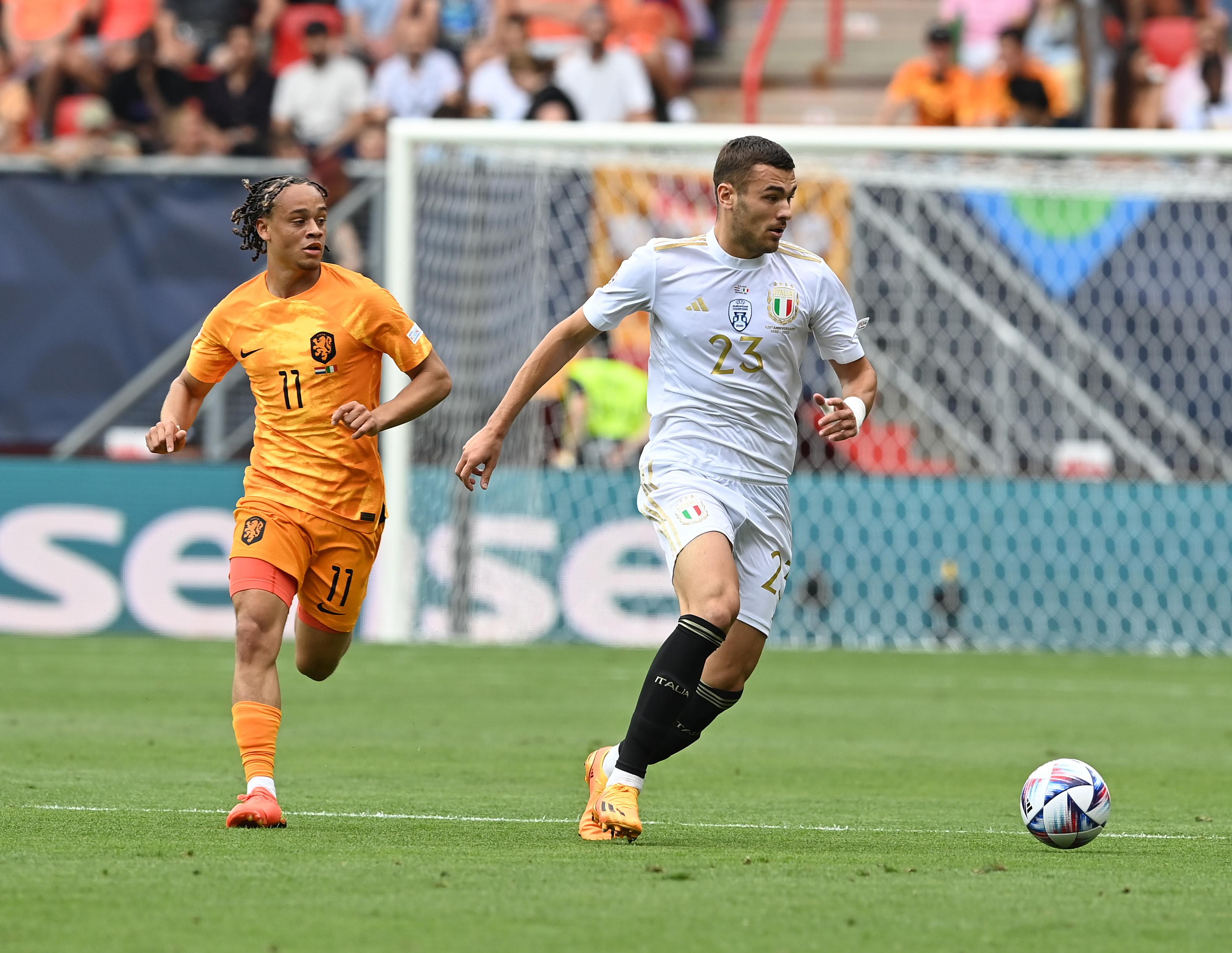 ENSCHEDE, NETHERLANDS - JUNE 18: Alessandro Buongiorno of Italy in action during the UEFA Nations League 2022/23 third-place match between Netherlands and Italy at FC Twente Stadium on June 18, 2023 in Enschede, Netherlands. (Photo by Claudio Villa/Getty Images)