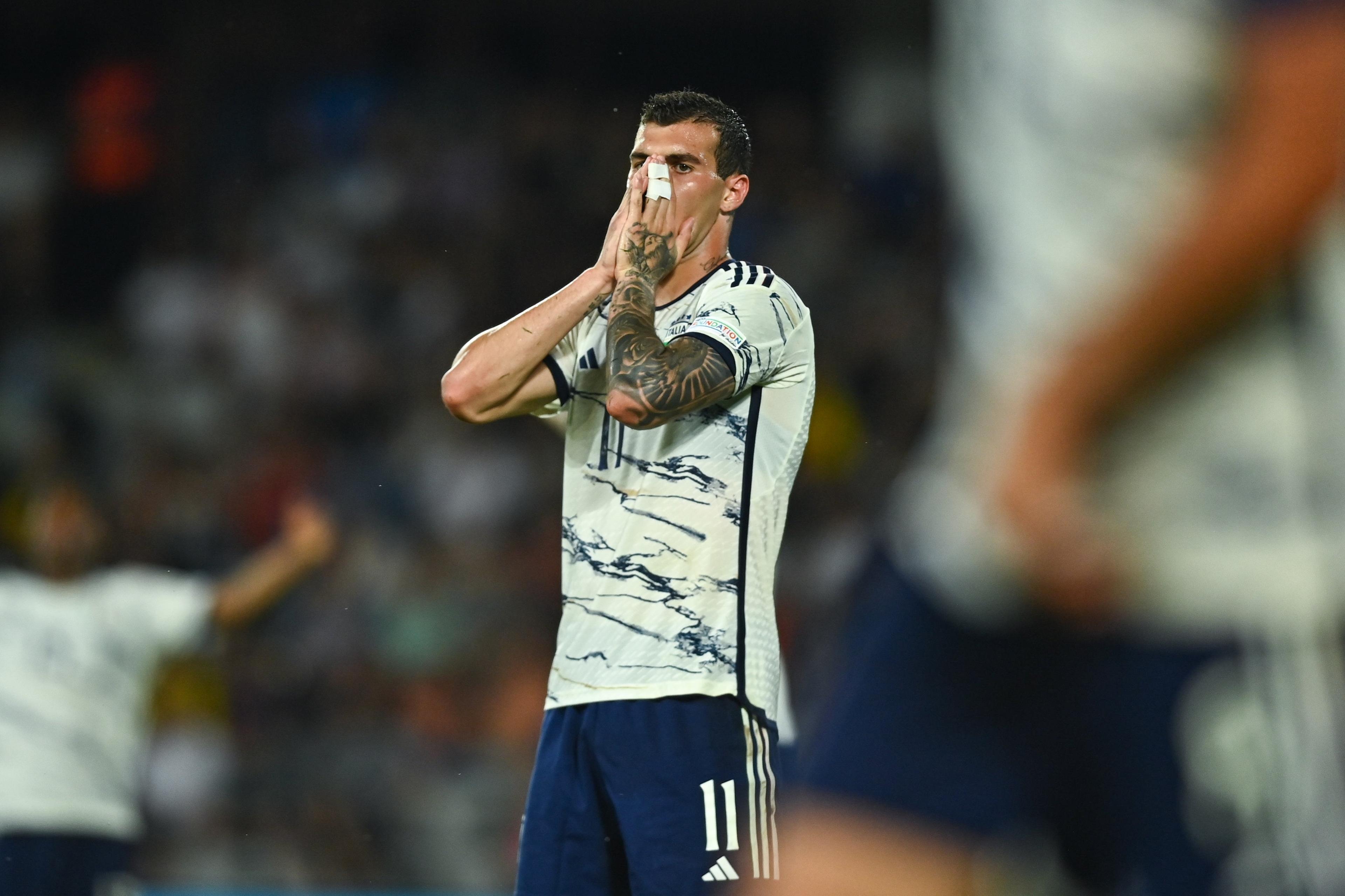 CLUJ-NAPOCA, ROMANIA - JUNE 22: Pietro Pellegri of Italy reacts during the UEFA Under-21 EURO 2023 Finals Group D match between France and Italy at the Cluj Arena on June 22, 2023 in Cluj Napoca, Romania. (Photo by E\\u00C3\\u00B3in Noonan - Sportsfile/UEFA via Getty Images)