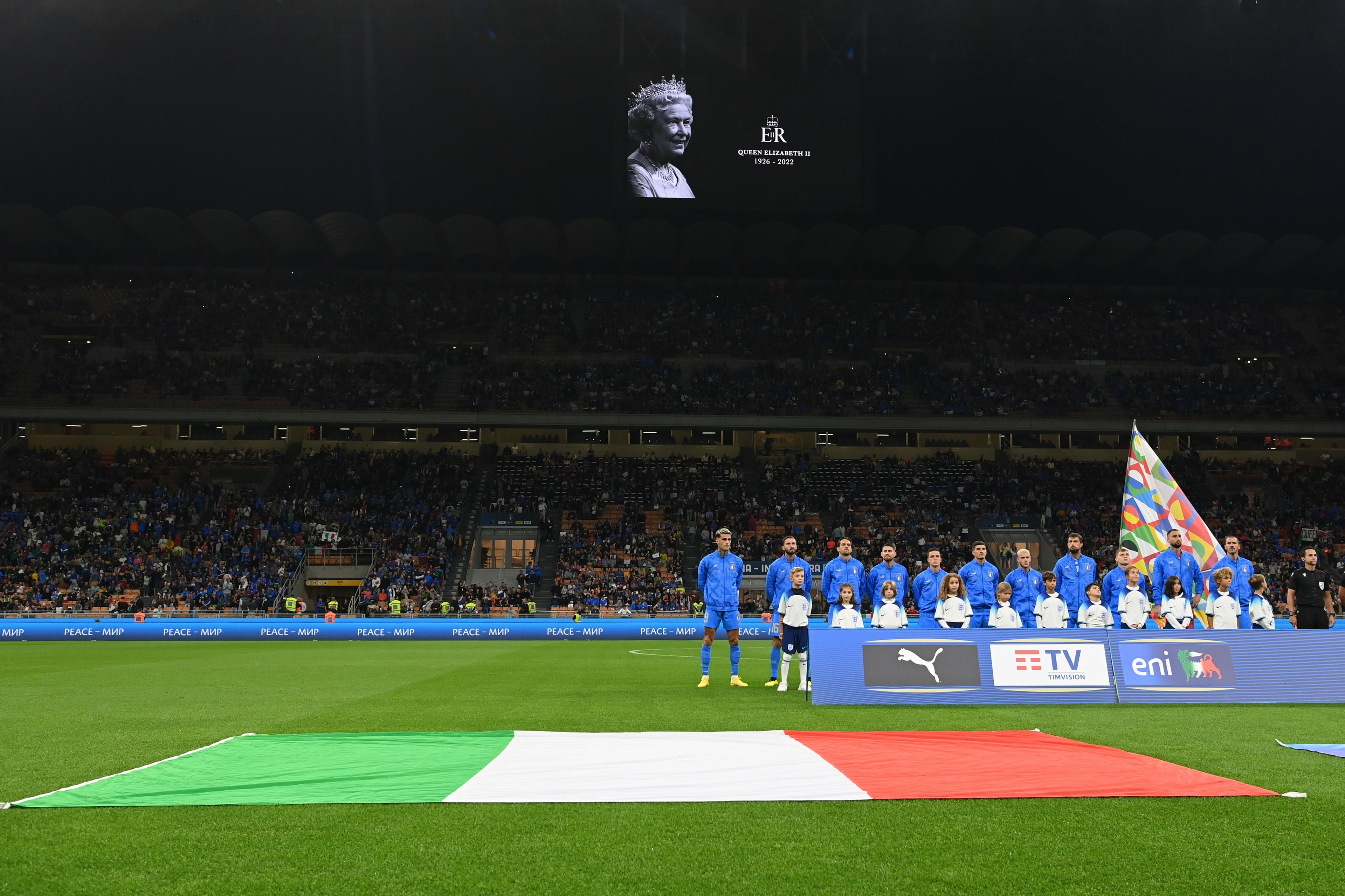 MILAN, ITALY - SEPTEMBER 23: Mascotte during the UEFA Nations League League A Group 3 match between Italy and England at San Siro on September 23, 2022 in Milan, Italy. (Photo by Claudio Villa/Getty Images)