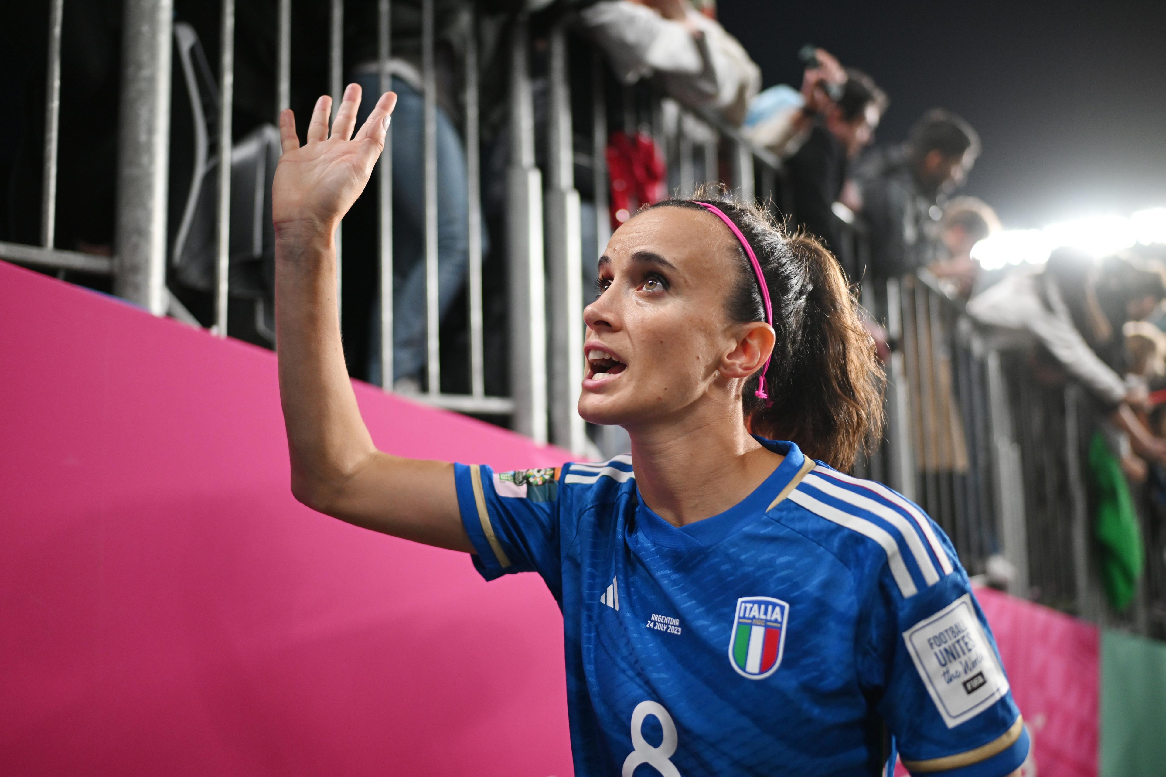 AUCKLAND, NEW ZEALAND - JULY 24: Barbara Bonansea of Italy applauds fans after her team's 1-0 victory in the FIFA Women's World Cup Australia & New Zealand 2023 Group G match between Italy and Argentina at Eden Park on July 24, 2023 in Auckland / TÄmaki Makaurau, New Zealand. (Photo by Hannah Peters - FIFA/FIFA via Getty Images)