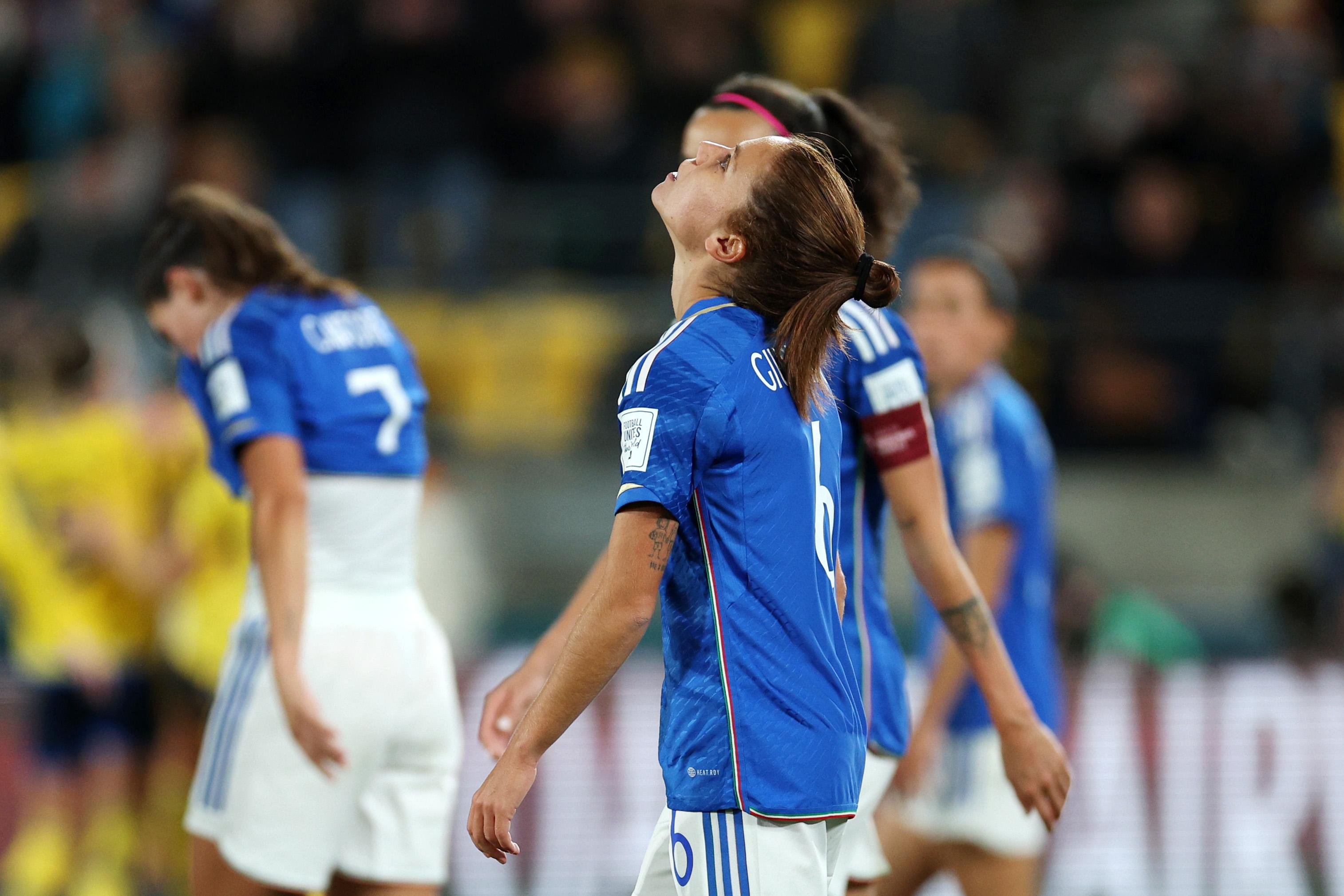 WELLINGTON, NEW ZEALAND - JULY 29: Manuela Giugliano of Italy shows dejection after Italy's third goal during the FIFA Women's World Cup Australia & New Zealand 2023 Group G match between Sweden and Italy at Wellington Regional Stadium on July 29, 2023 in Wellington / Te Whanganui-a-Tara, New Zealand. (Photo by Hagen Hopkins - FIFA/FIFA via Getty Images)
